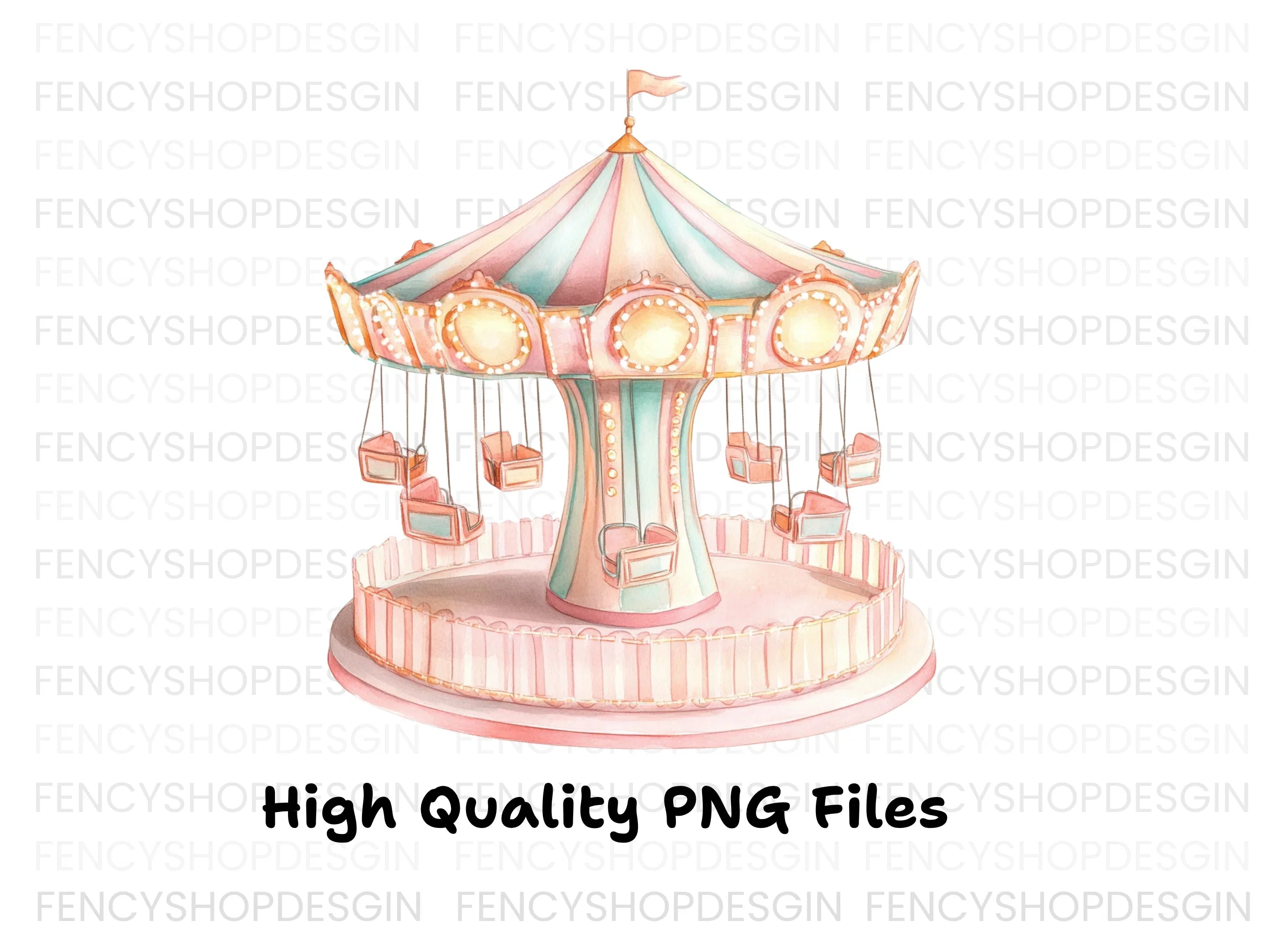 Pastel Carousel Ride Clipart Bundle