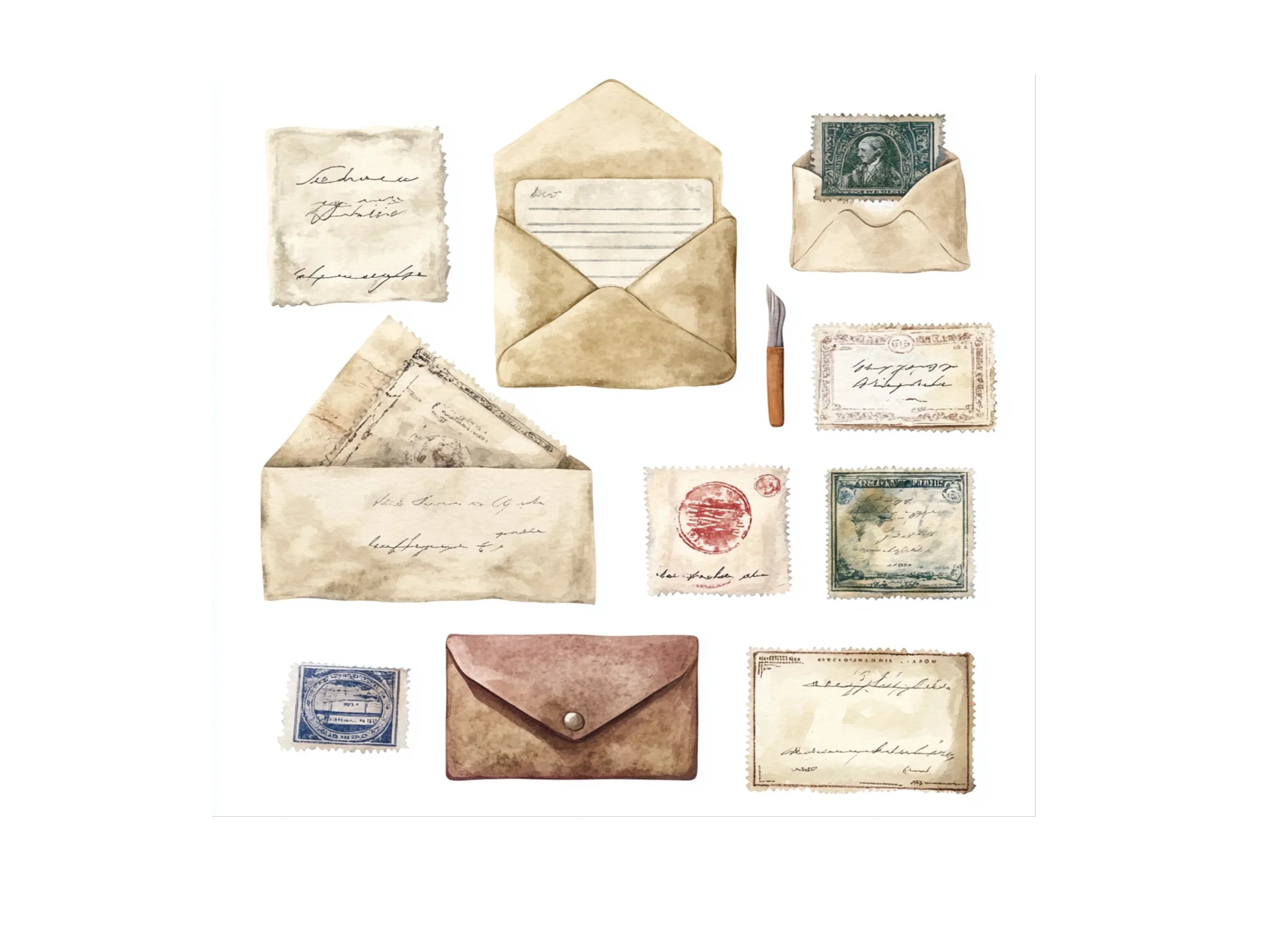 Old Mail Postage Stamp Clipart Bundle