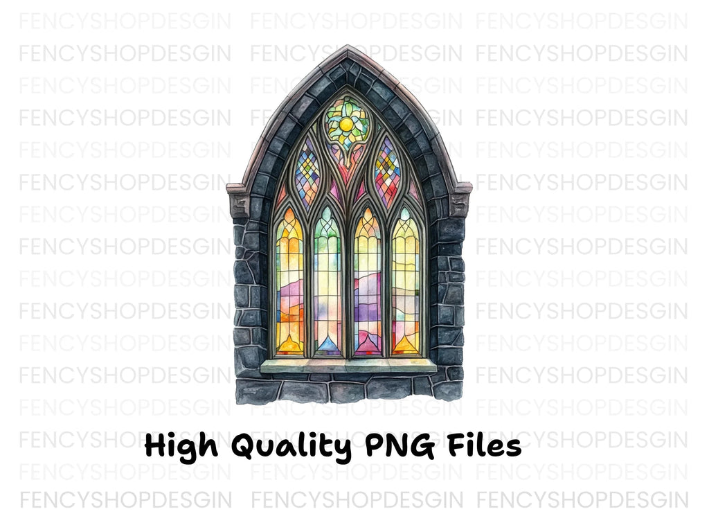 Gothic Stained Glass Window Clipart Bundle
