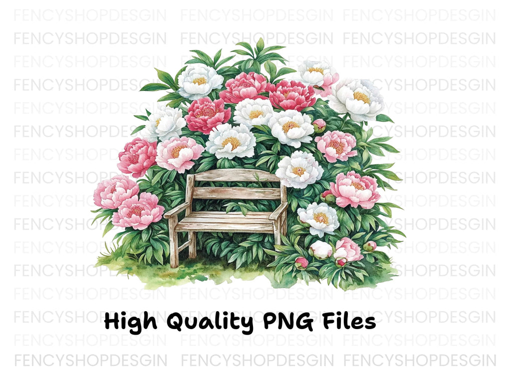 Peony Garden Bench Clipart Bundle