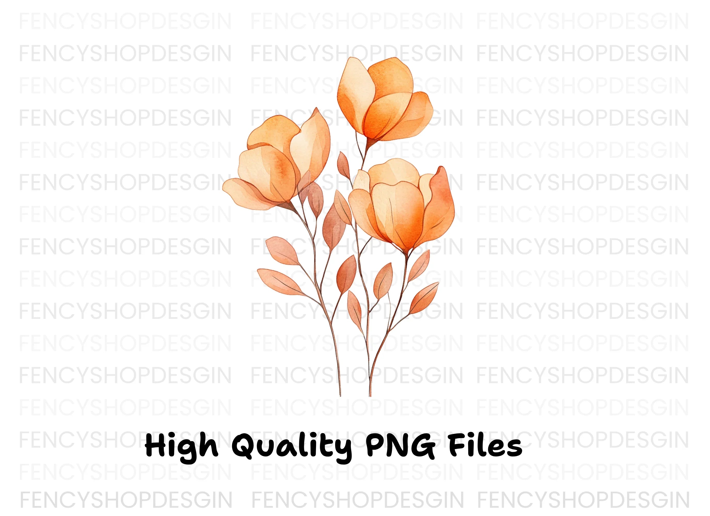 Delicate Orange Floral Clipart Bundle