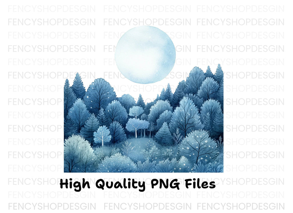 Winter Forest Moon Clipart Bundle