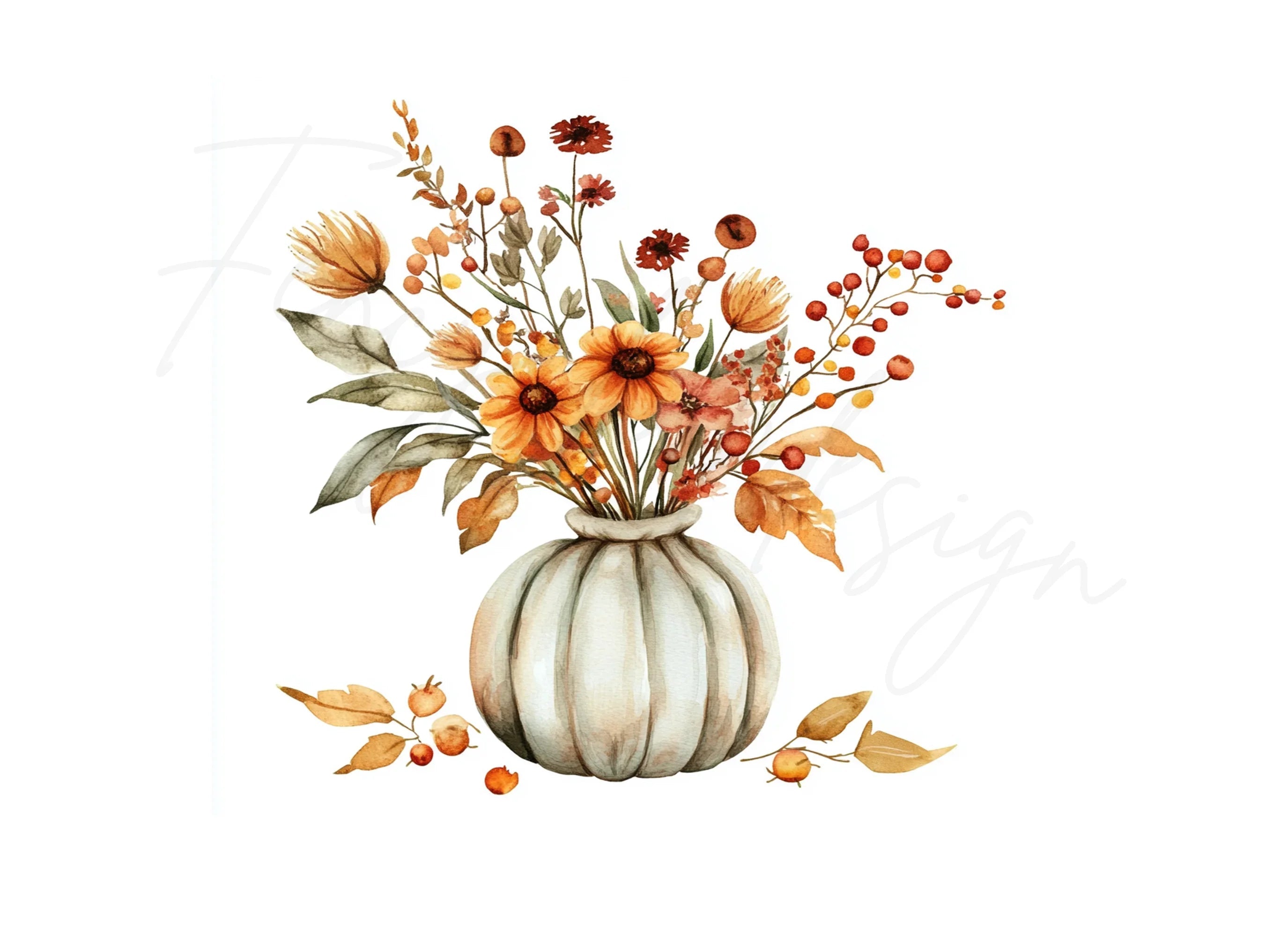 Autumn Pumpkin Floral Clipart Bundle