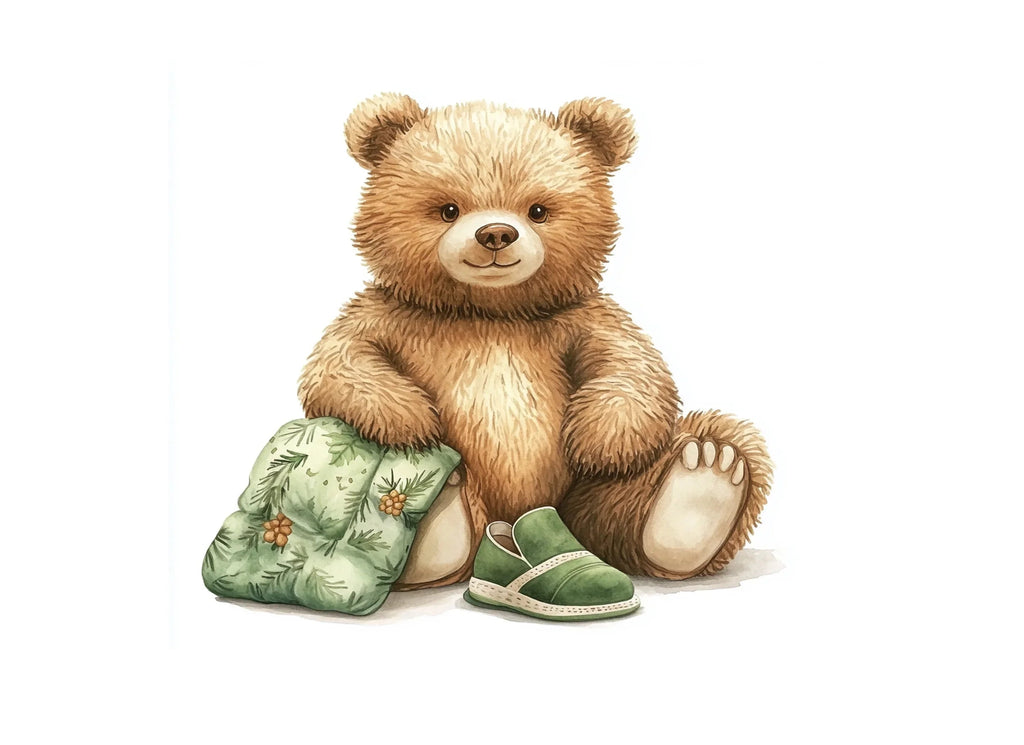 Teddy Bear with Green Pillow and Shoes Clipart Bundle