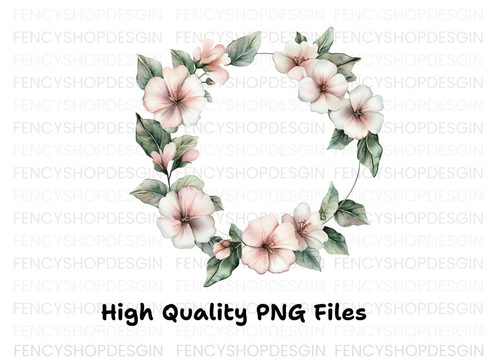 Blush Pink Floral Wreath Clipart Bundle