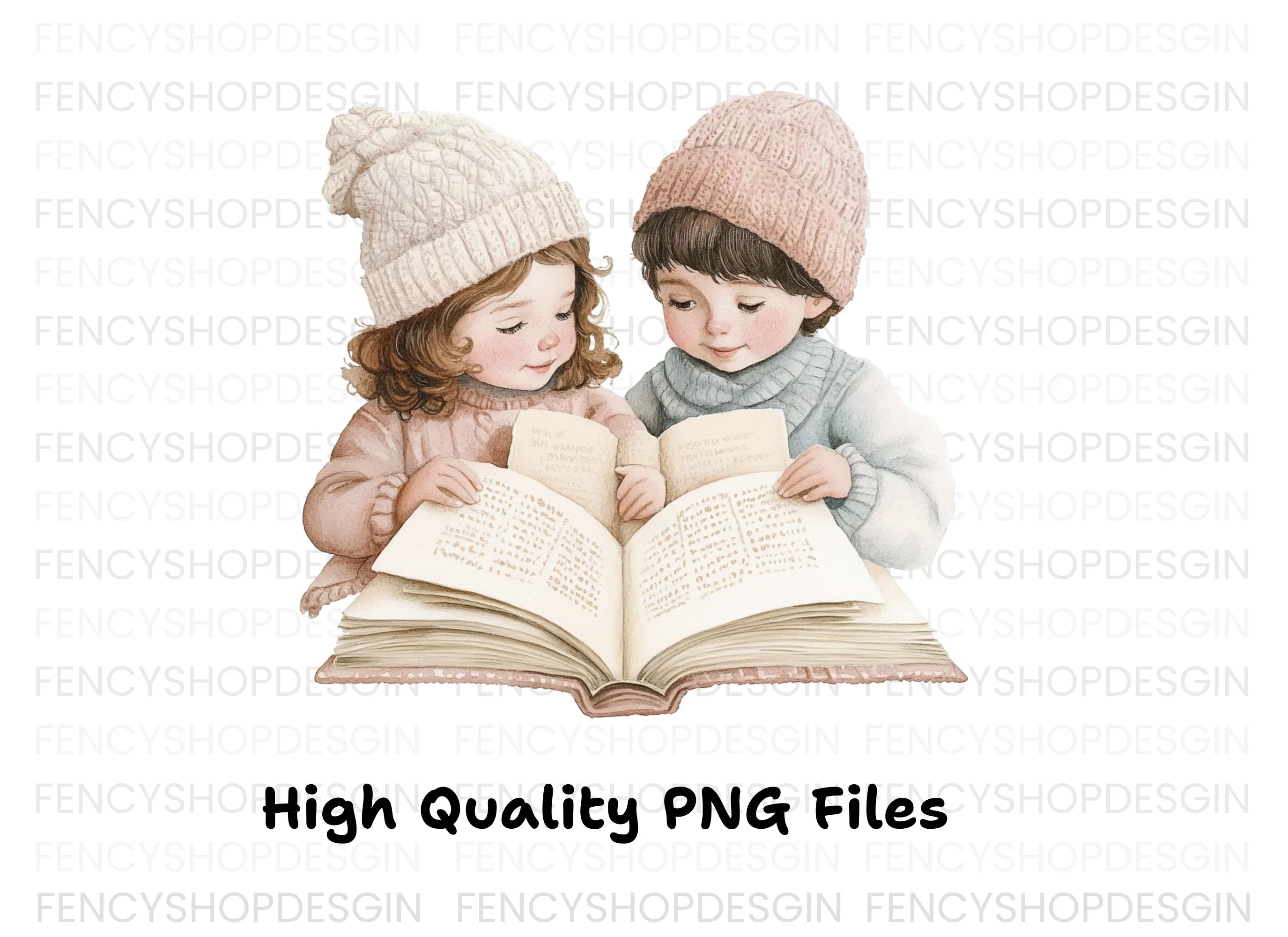 Sweet Children Reading Books Clipart Bundle
