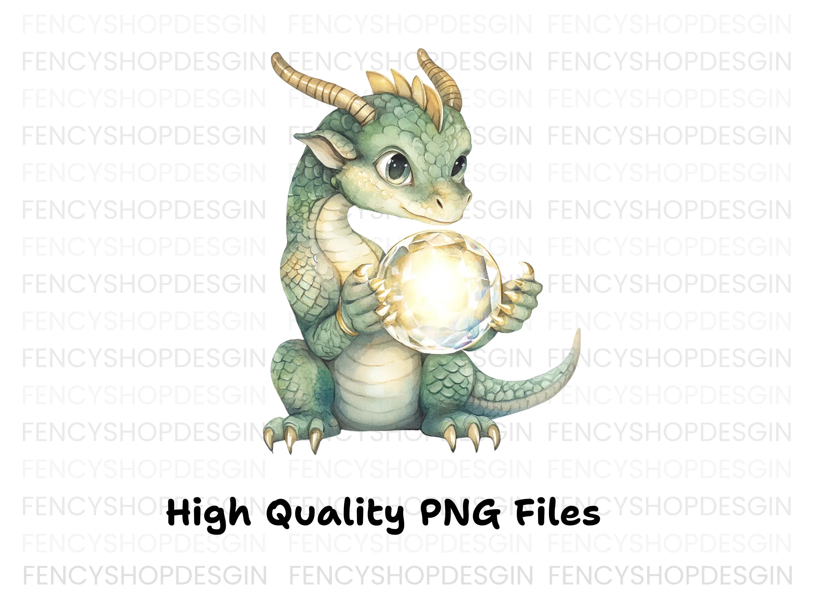 Baby Dragon with Crystal Clipart Bundle