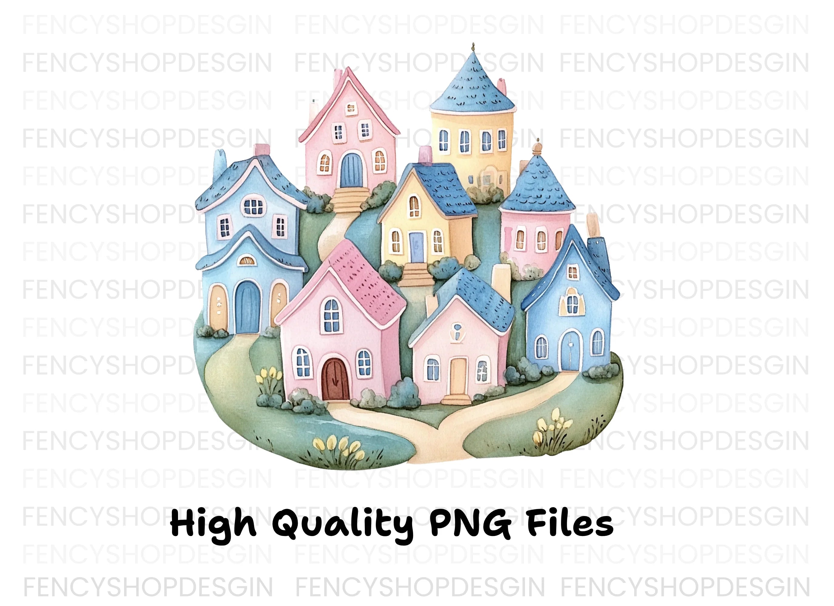 Whimsical Hillside Village Clipart Bundle
