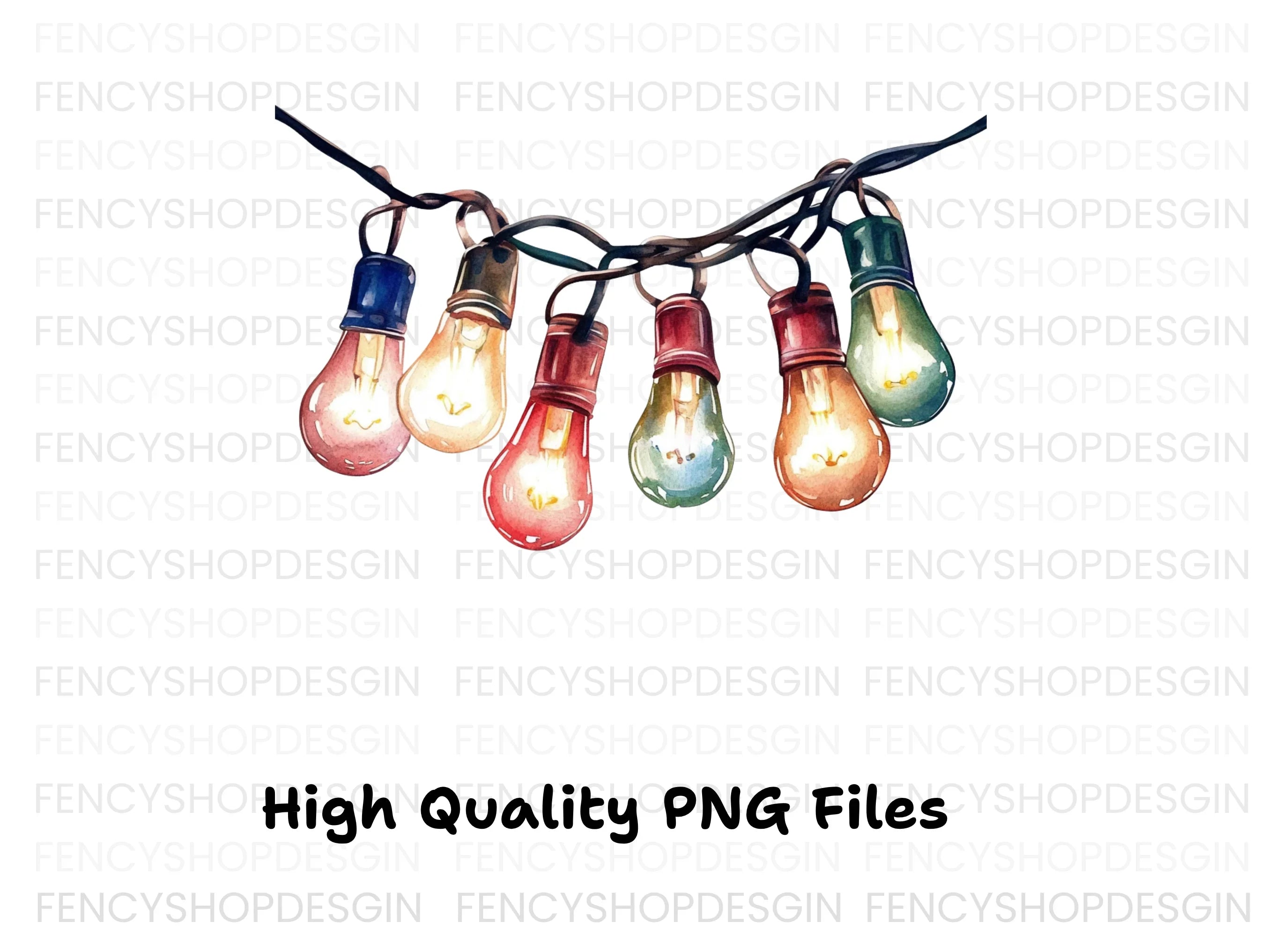 Colorful String Lights Clipart Bundle