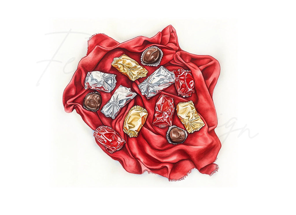 Assorted Chocolates on Red Fabric Clipart Bundle