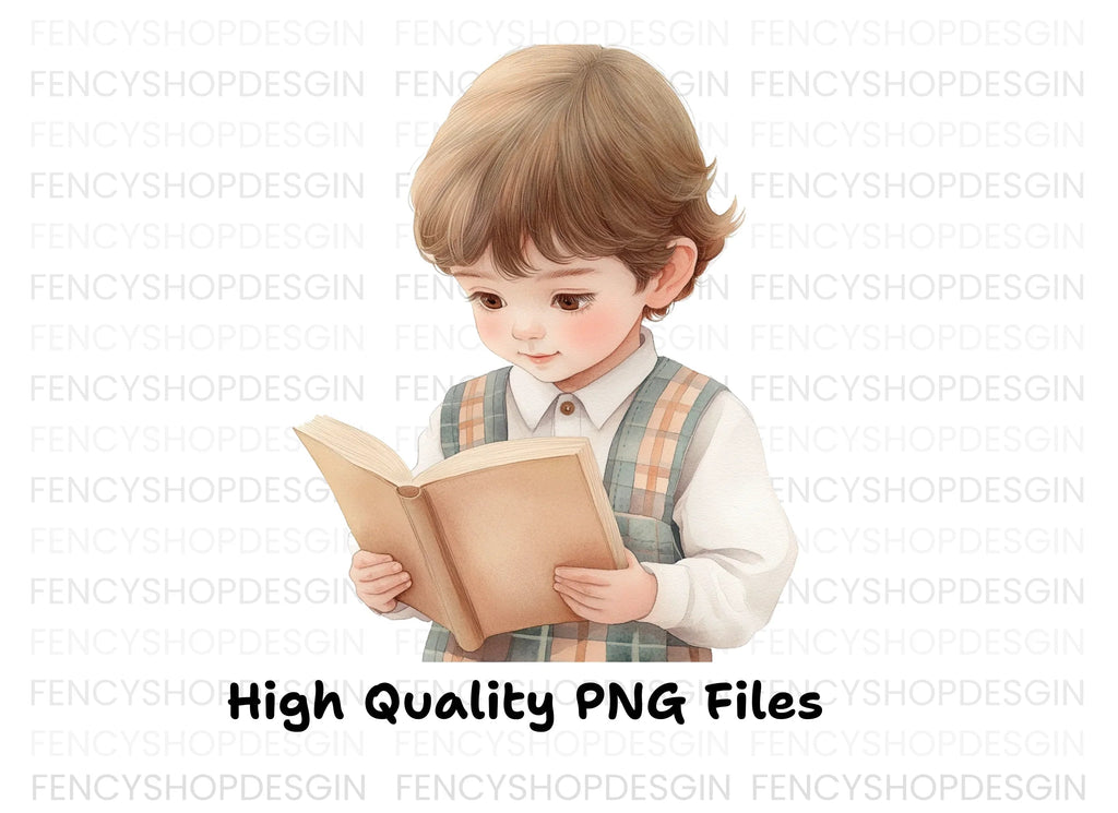Cute Kids Reading Books Clipart Bundle