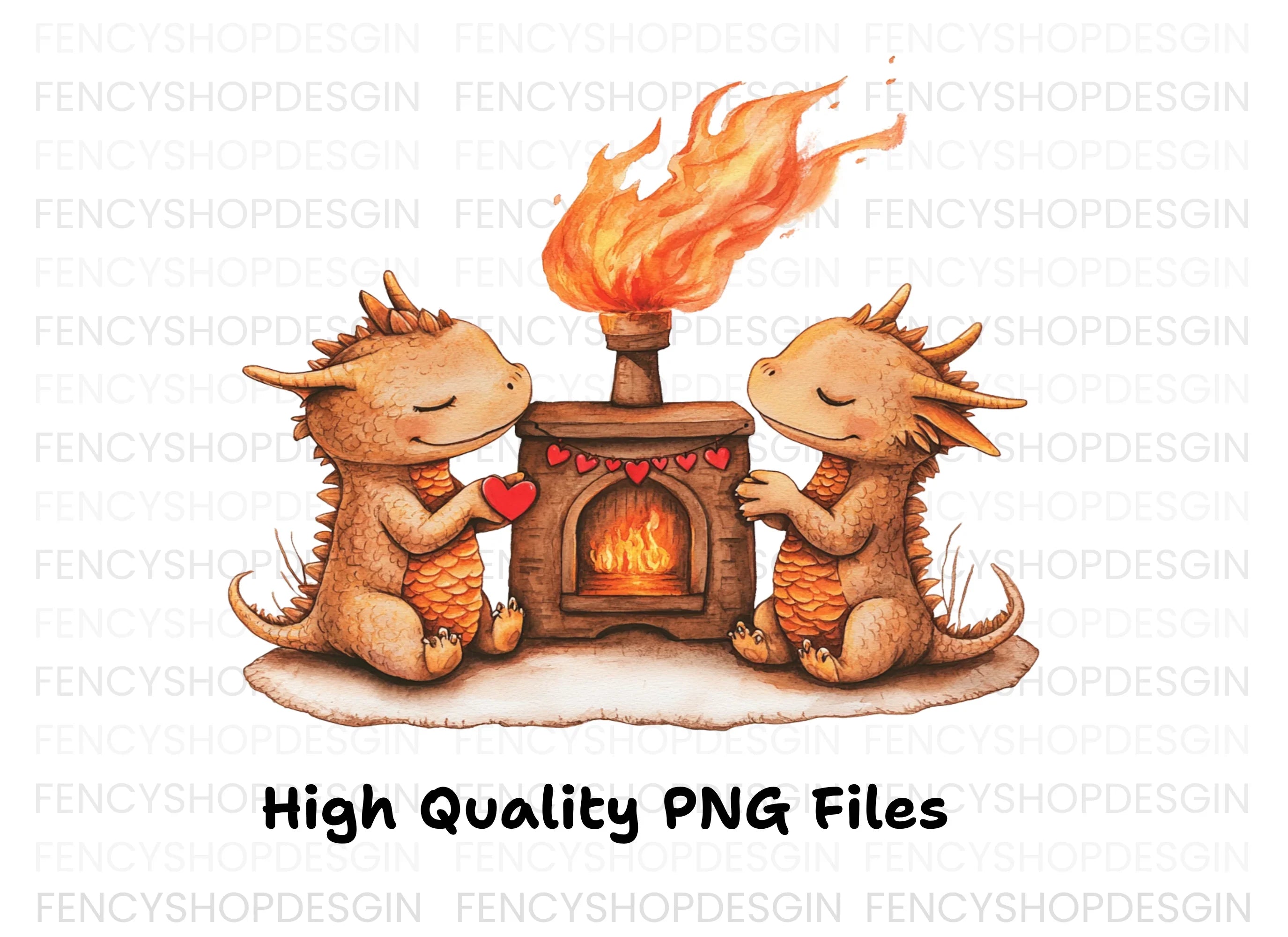 Valentine Dragons by Fireplace Clipart Bundle