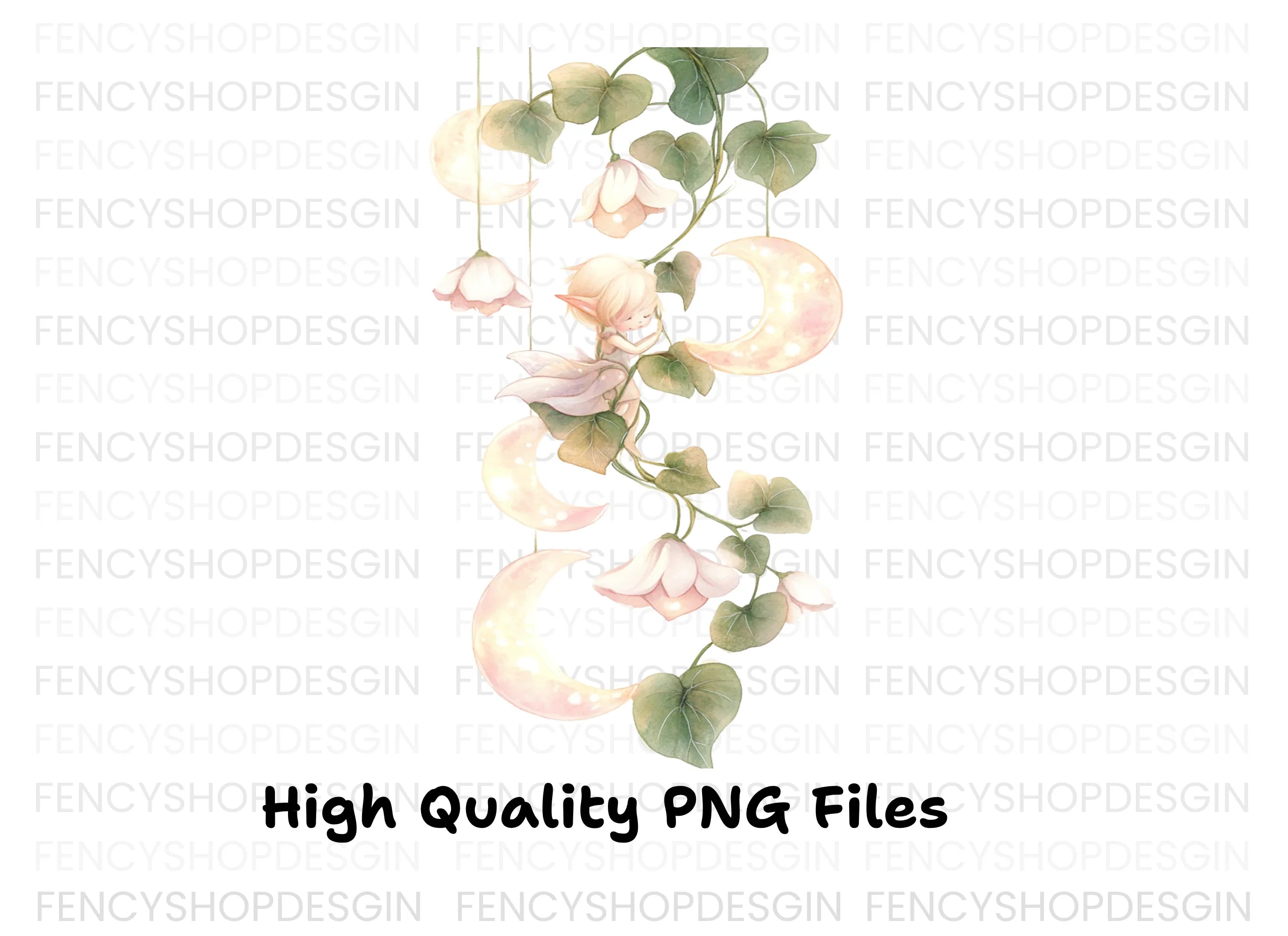 Enchanted Fairy and Moon Floral Clipart Bundle