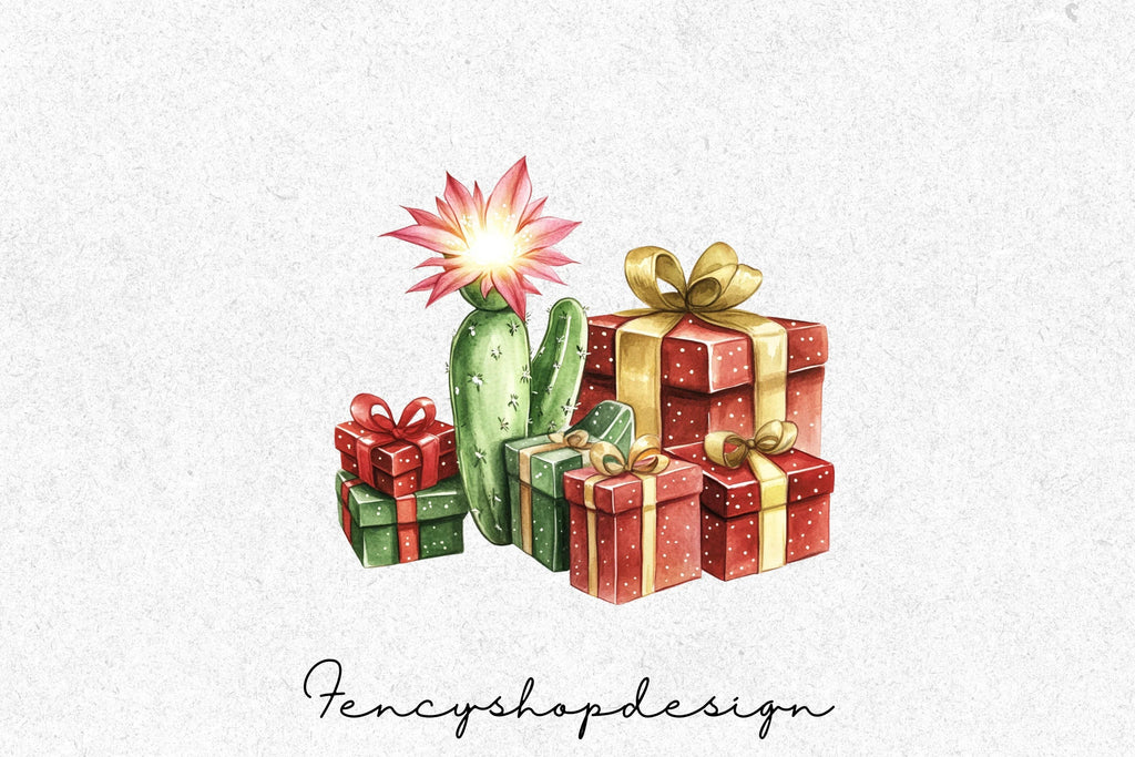 Christmas Cactus Clipart Bundle