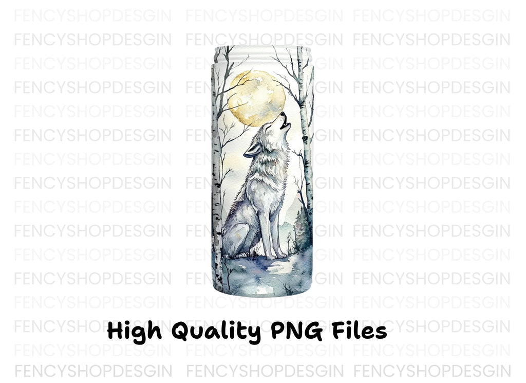 White Wolf Howling in Birch Forest Clipart Bundle