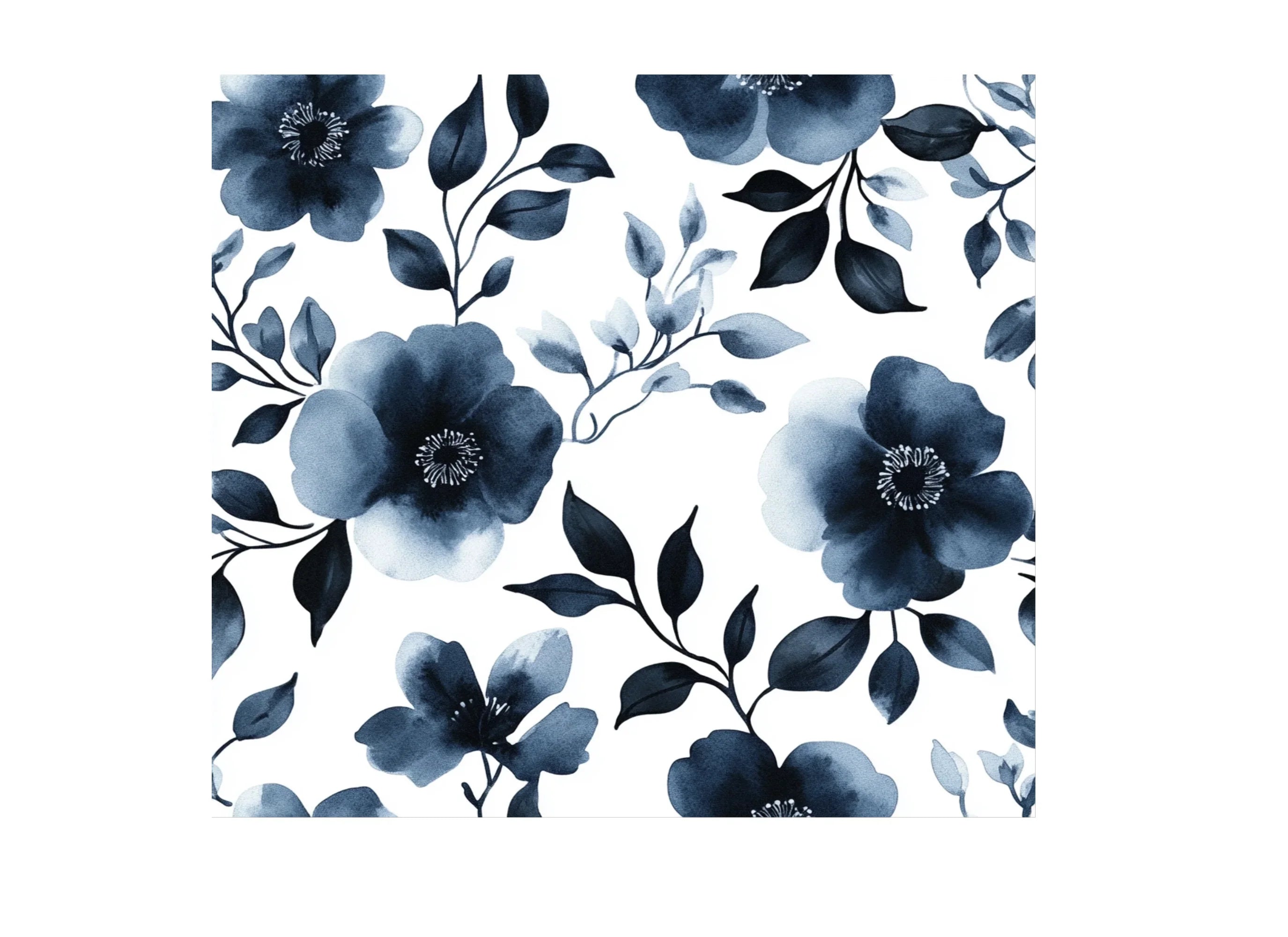 Blue Floral Seamless Pattern Clipart Bundle