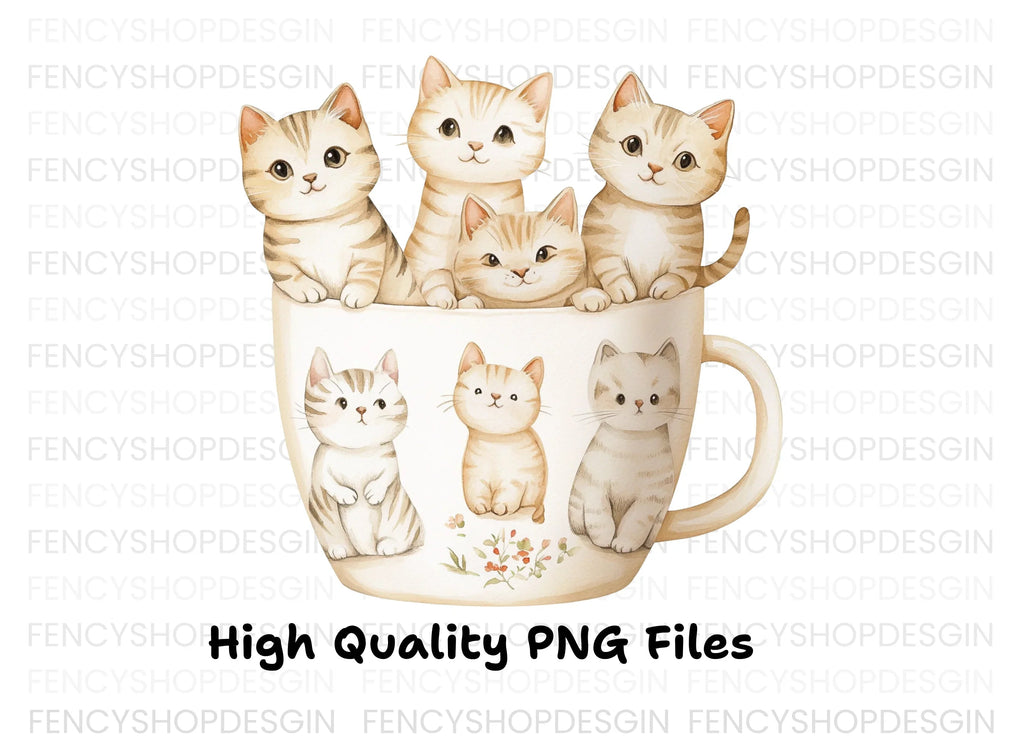 Kittens in Mugs Clipart Bundle