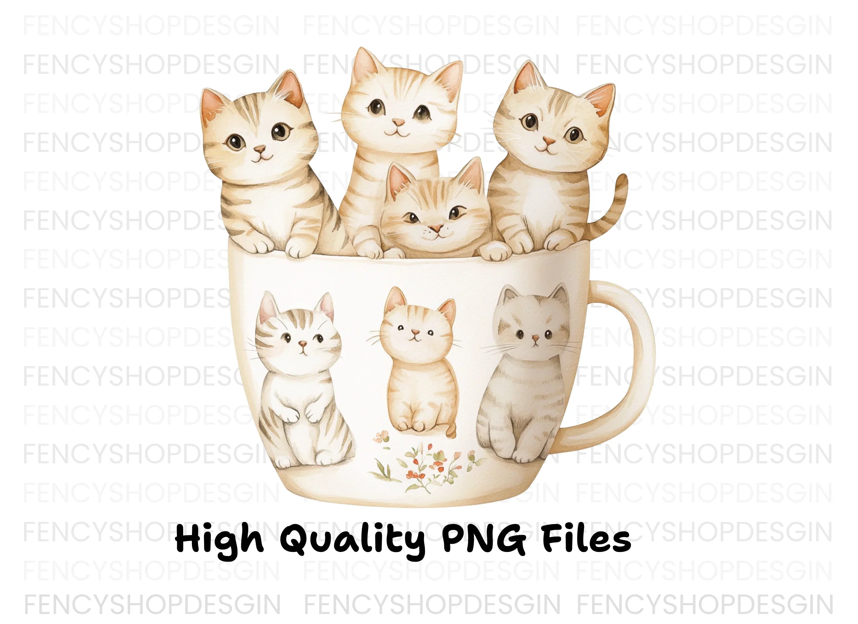Kittens in Mugs Clipart Bundle