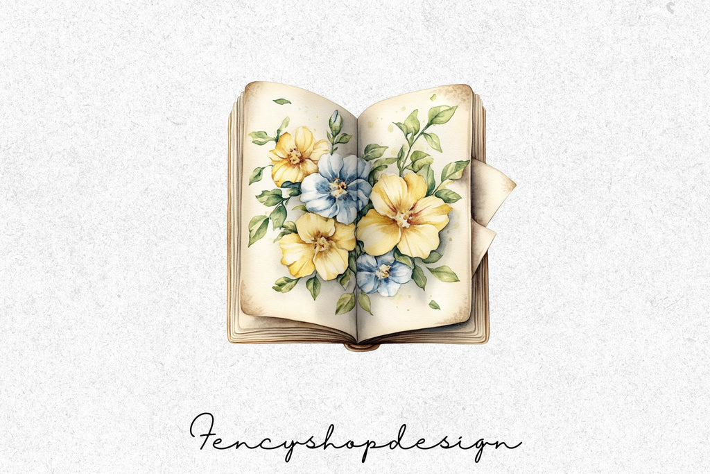 Vintage Floral Books Clipart Bundle