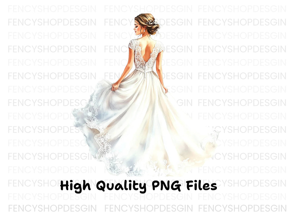 Elegant Wedding Dress Back View Clipart Bundle