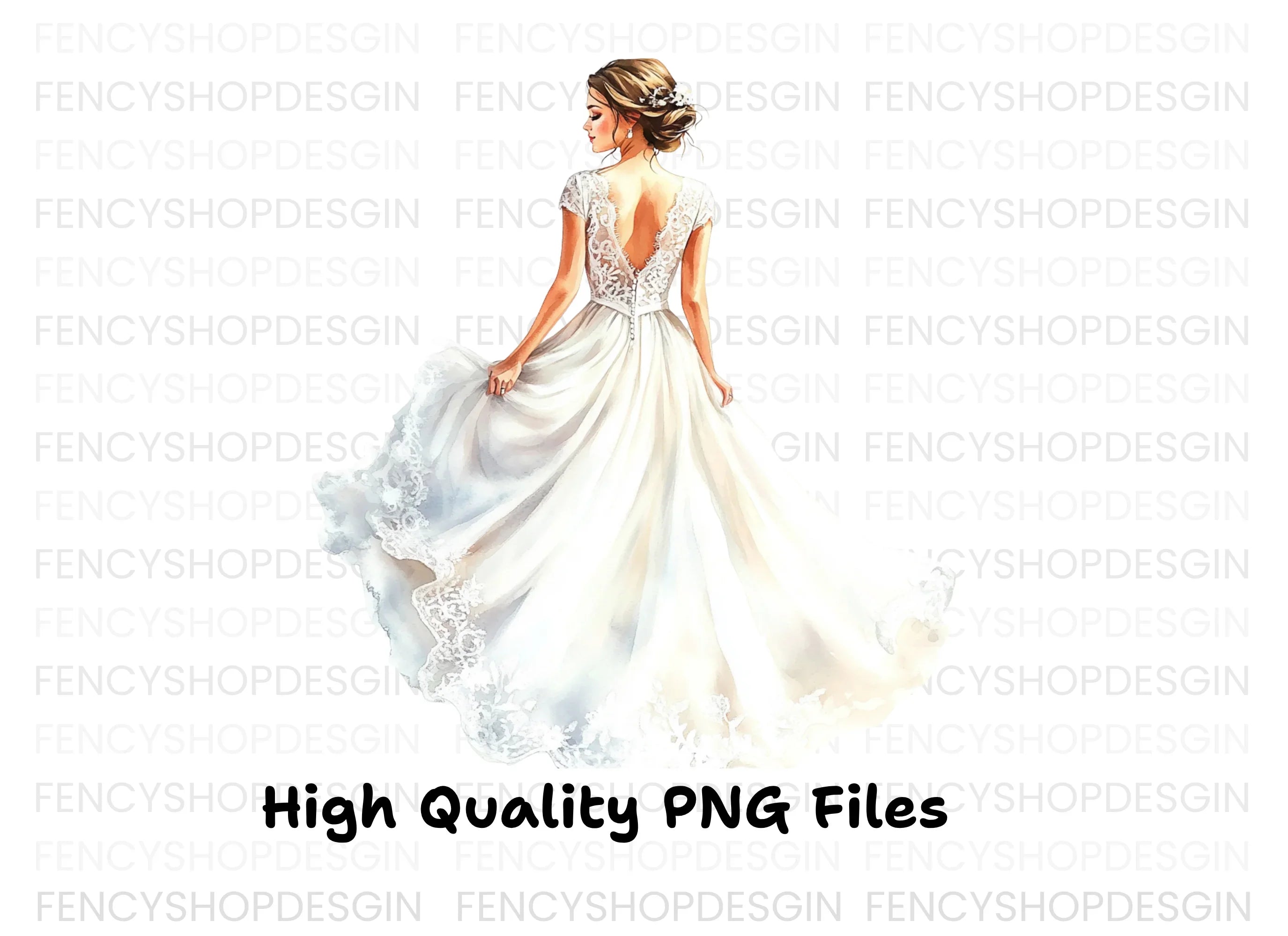 Elegant Wedding Dress Back View Clipart Bundle