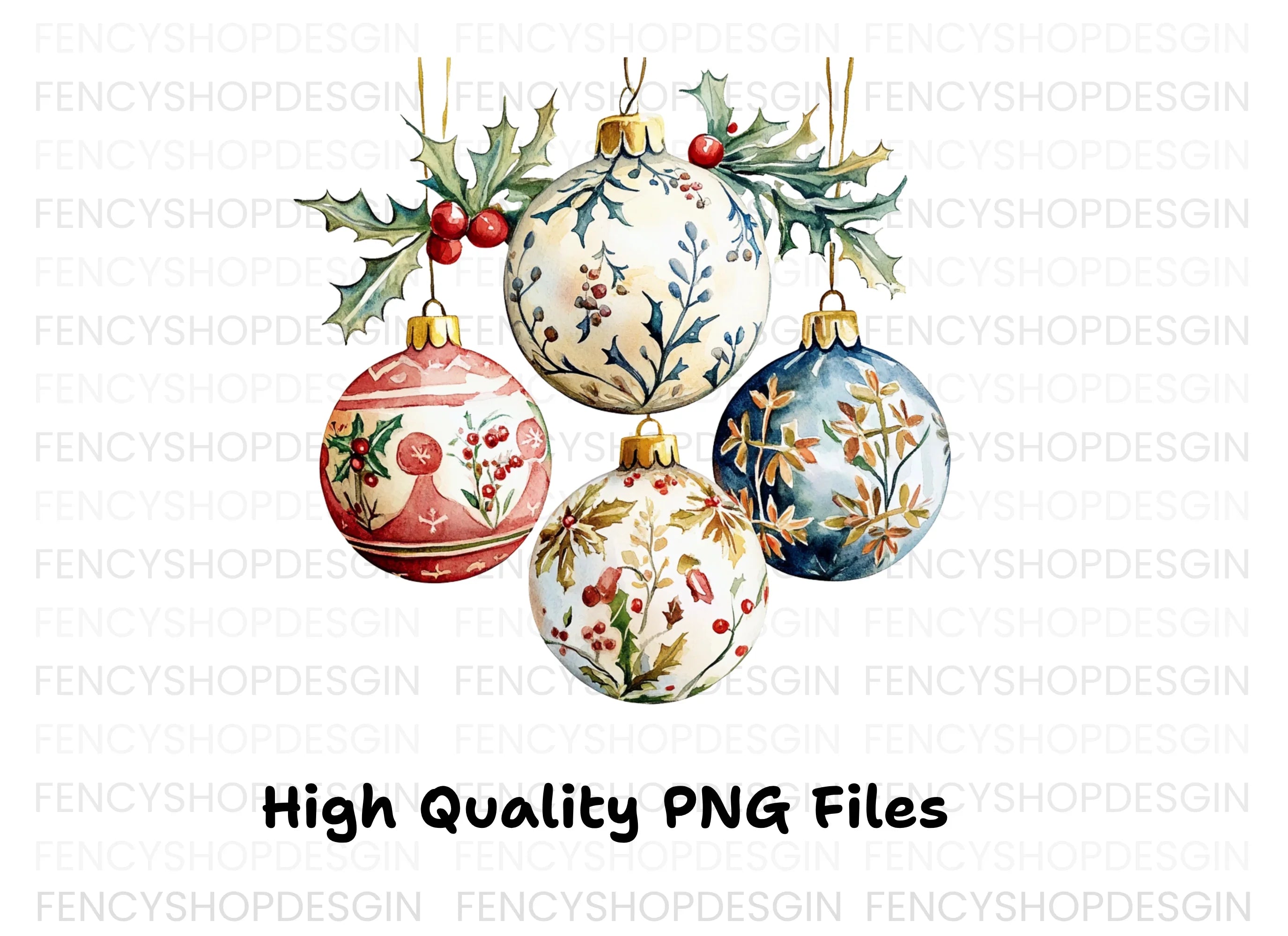 Elegant Christmas Ornaments Clipart Bundle