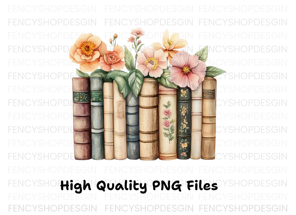 Floral Bookshelf Arrangement Clipart Bundle
