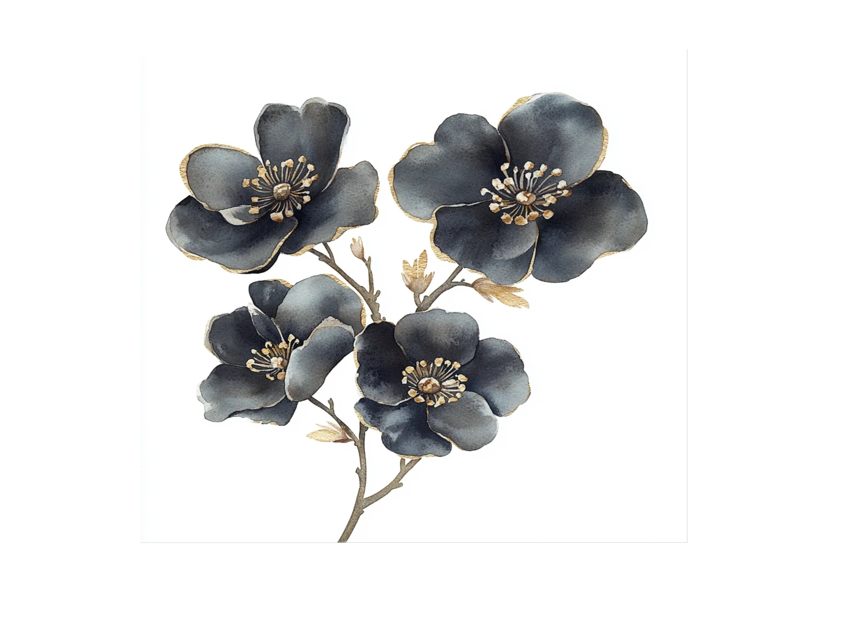 Dark Floral Gold Accents Clipart Bundle