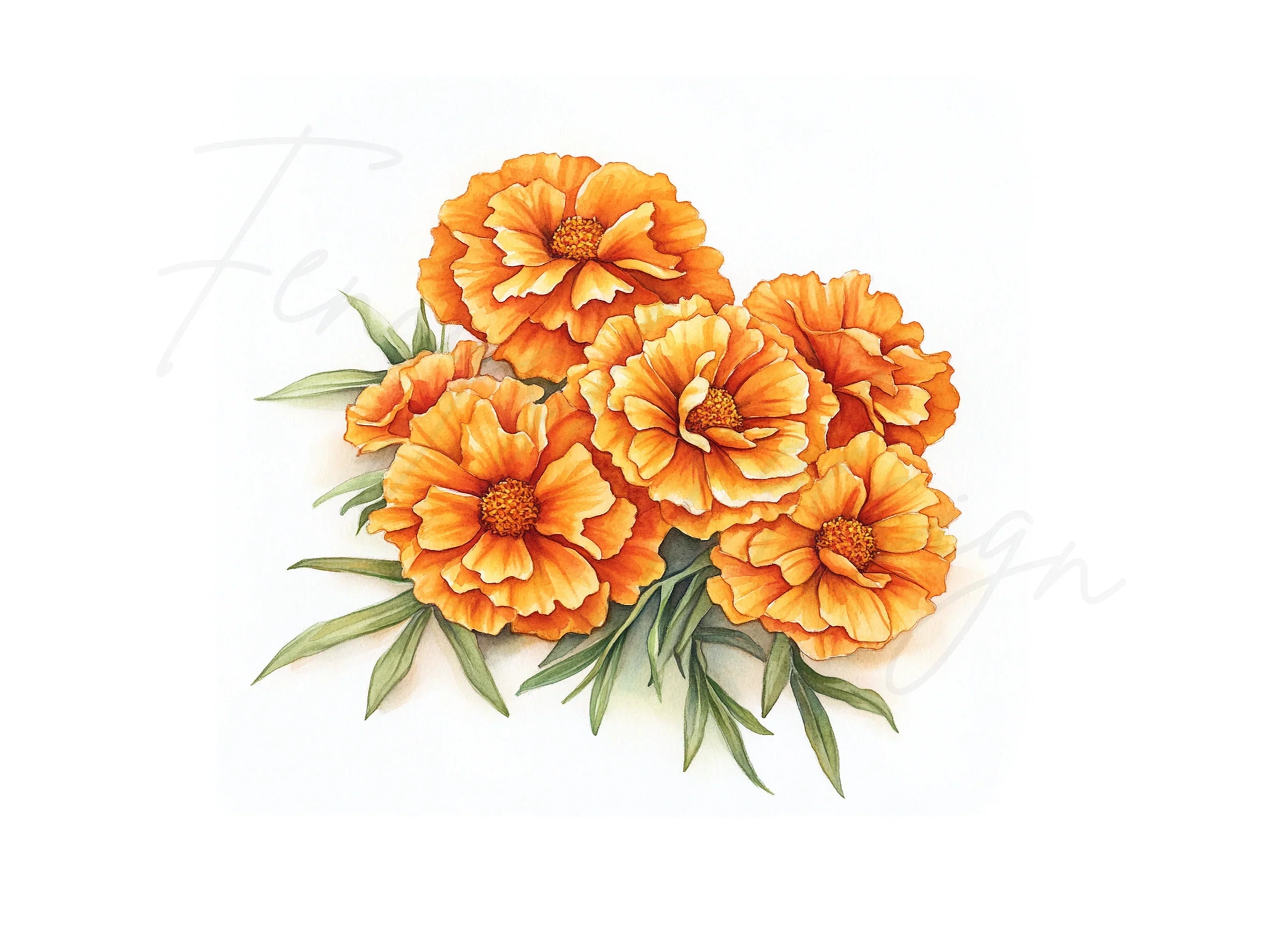 Vibrant Orange Marigold Flower Clipart Bundle