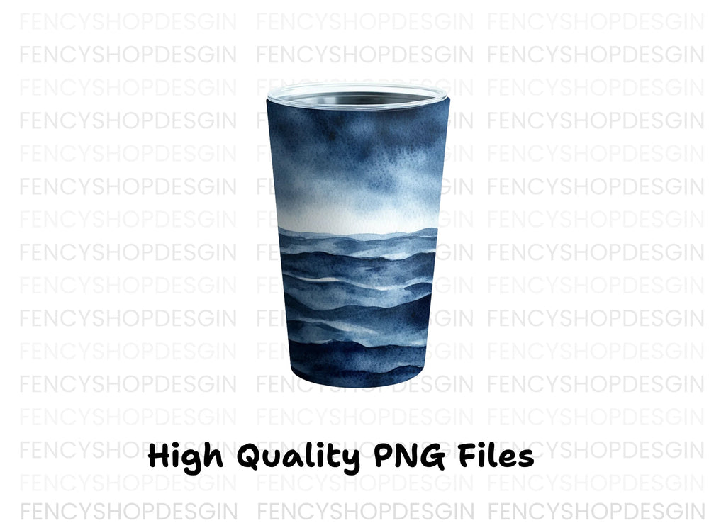 Dark Blue Ocean Waves Tumbler Clipart Bundle