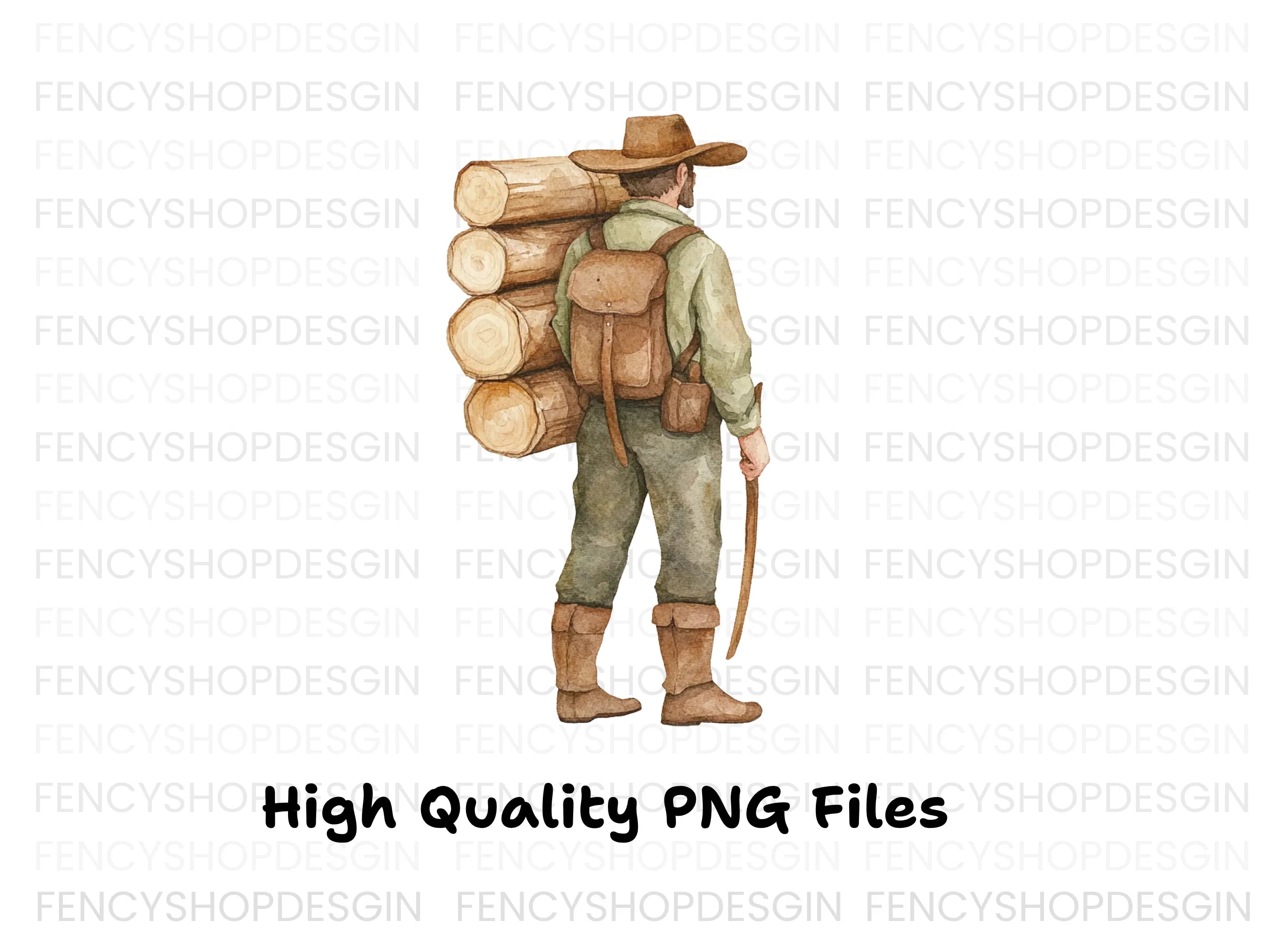 Lumberjack Carrying Logs Clipart Bundle