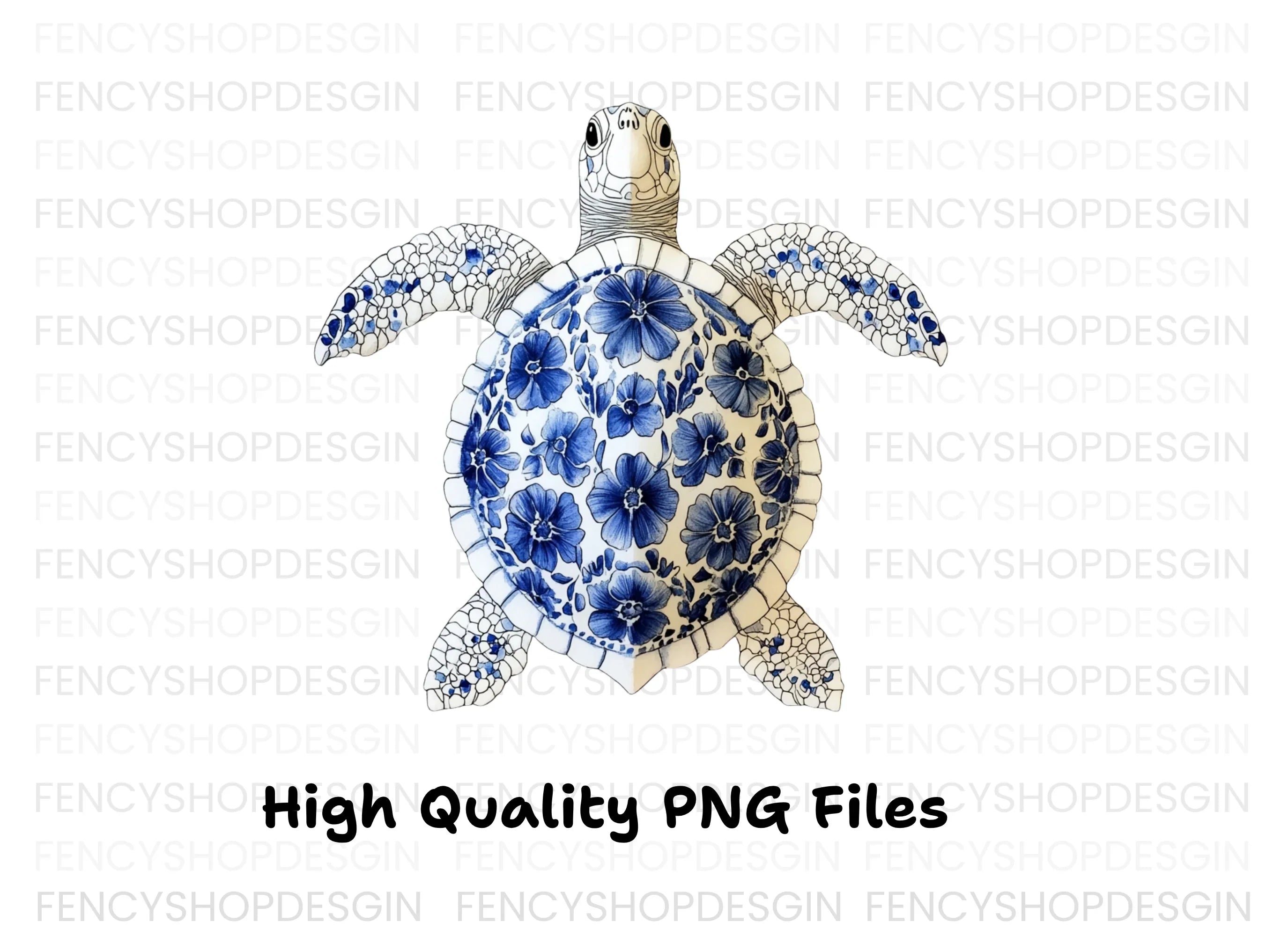 Blue White Chinoiserie Sea Turtle Clipart Bundle