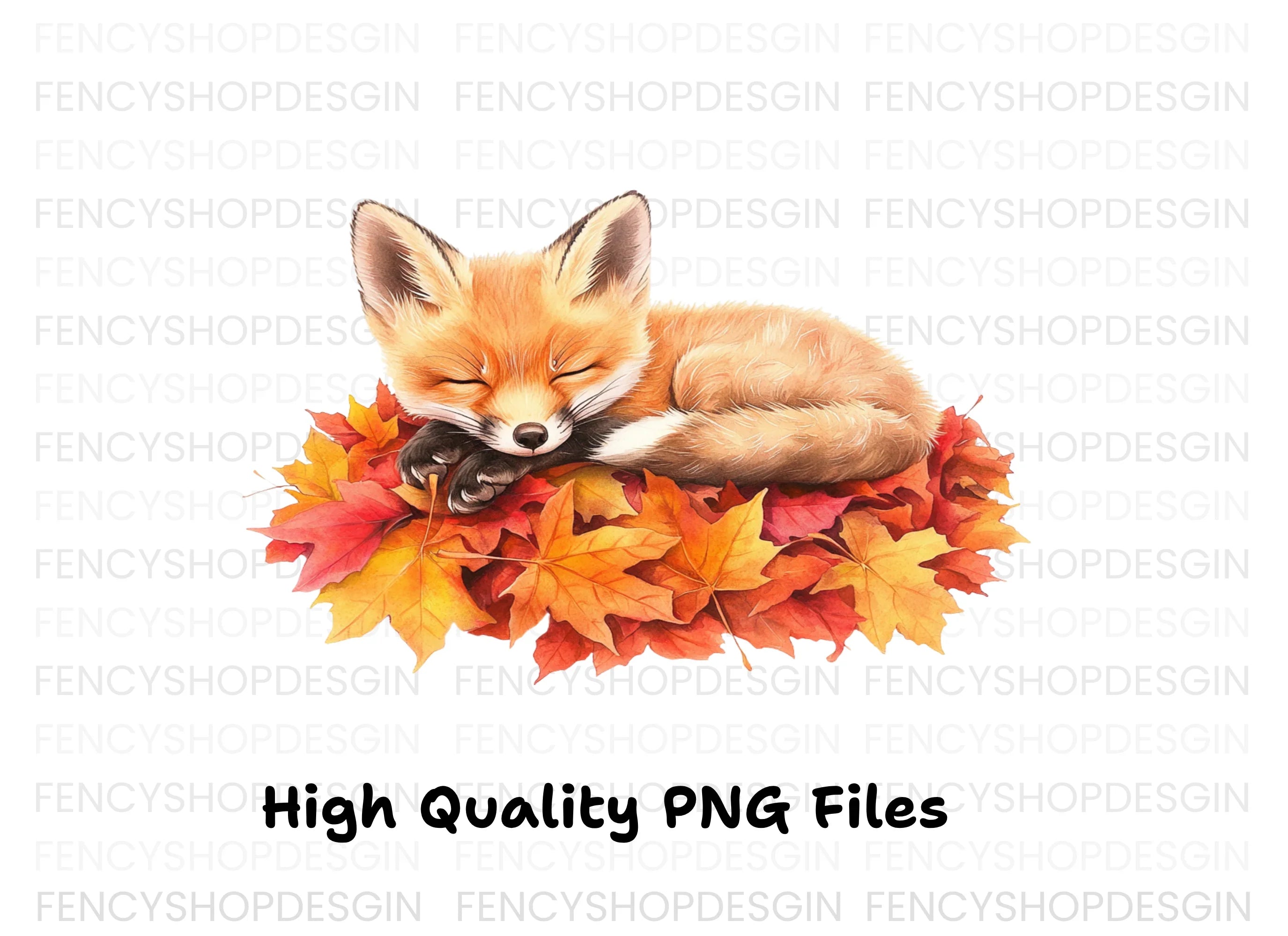 Cute Sleeping Fox on Autumn Leaves Clipart Bundle