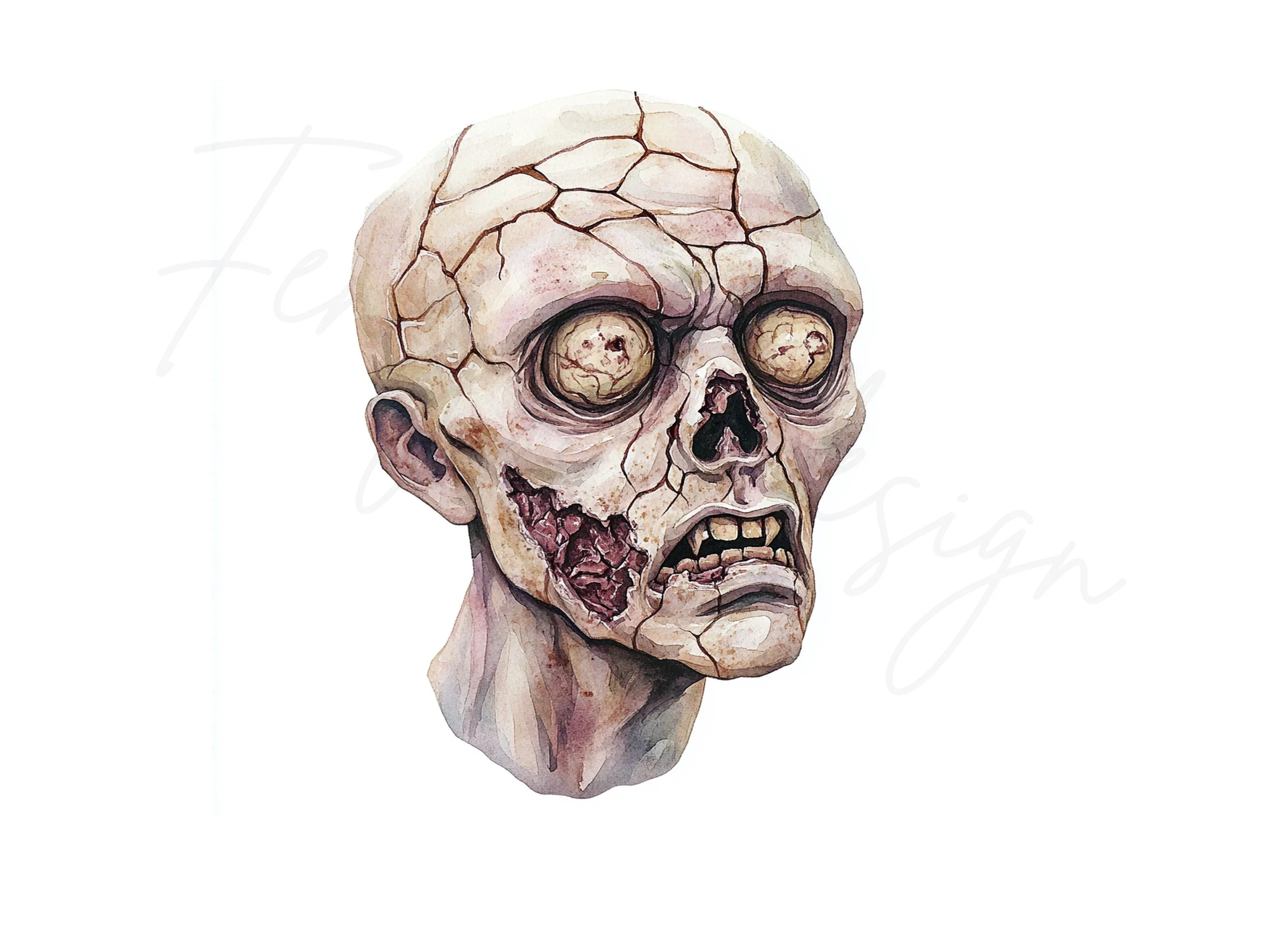 Cracked Zombie Skull Heads Clipart Bundle