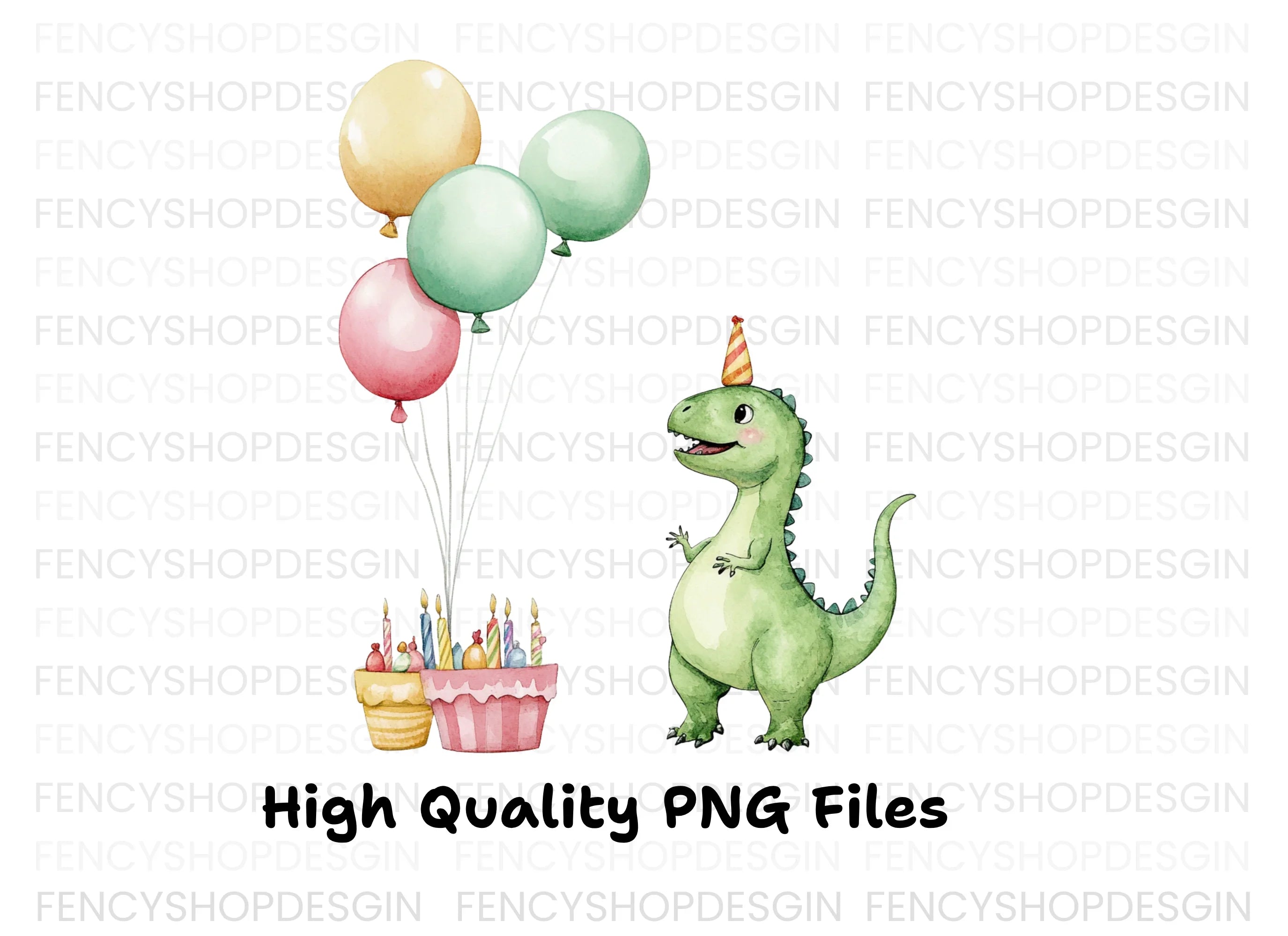 Dinosaur Birthday Cake Balloons Clipart Bundle