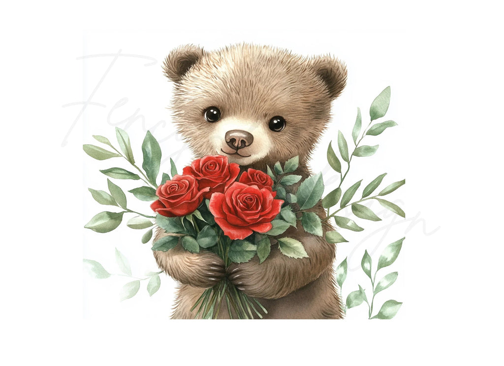 Sweet Teddy Bears with Rose Bouquets Clipart Bundle