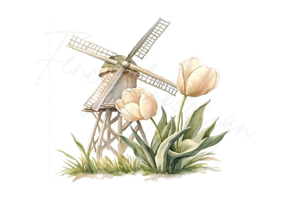 Windmills and Pastel Tulips Clipart Bundle