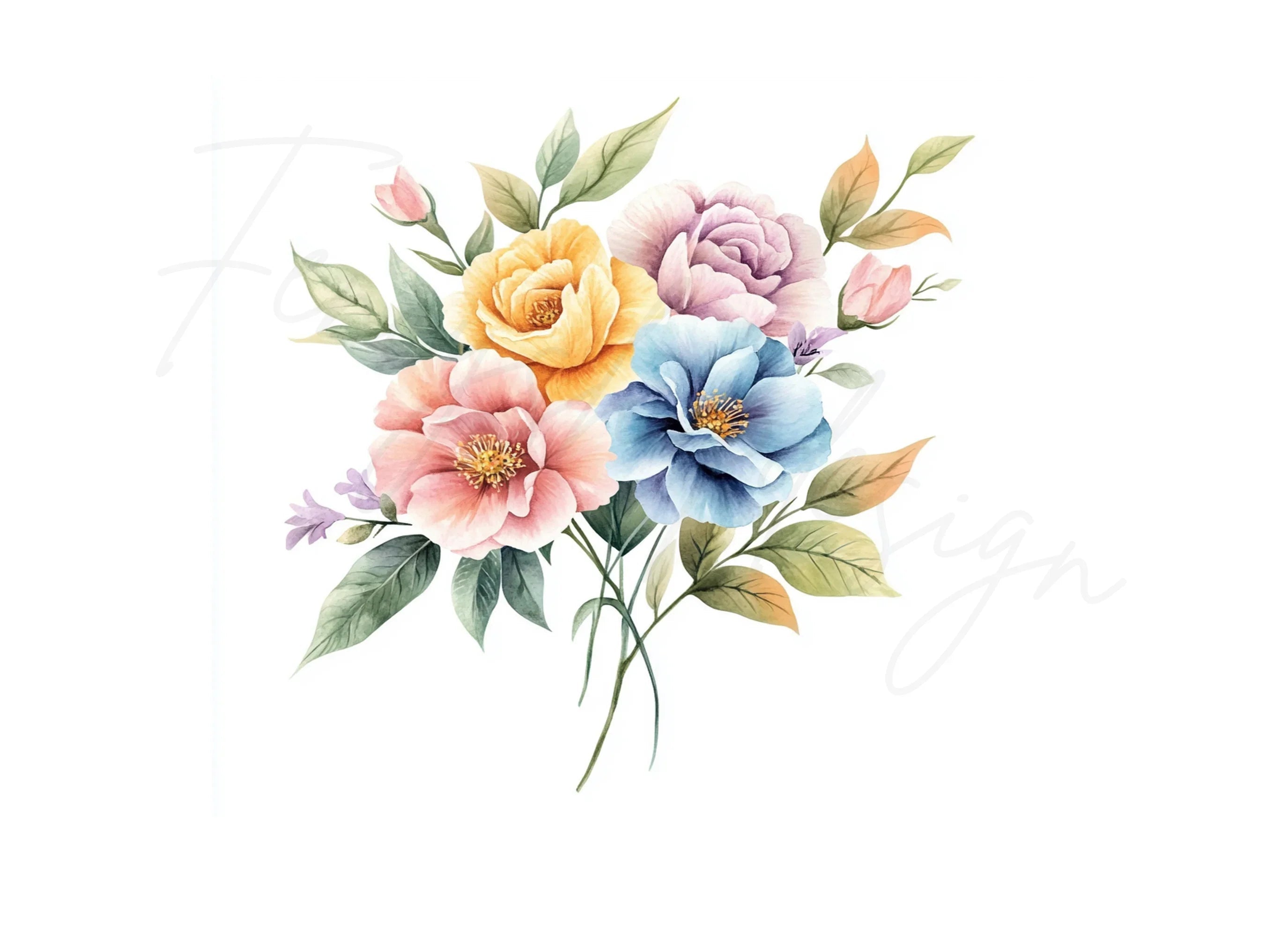 Soft Pastel Floral Bouquets Clipart Bundle