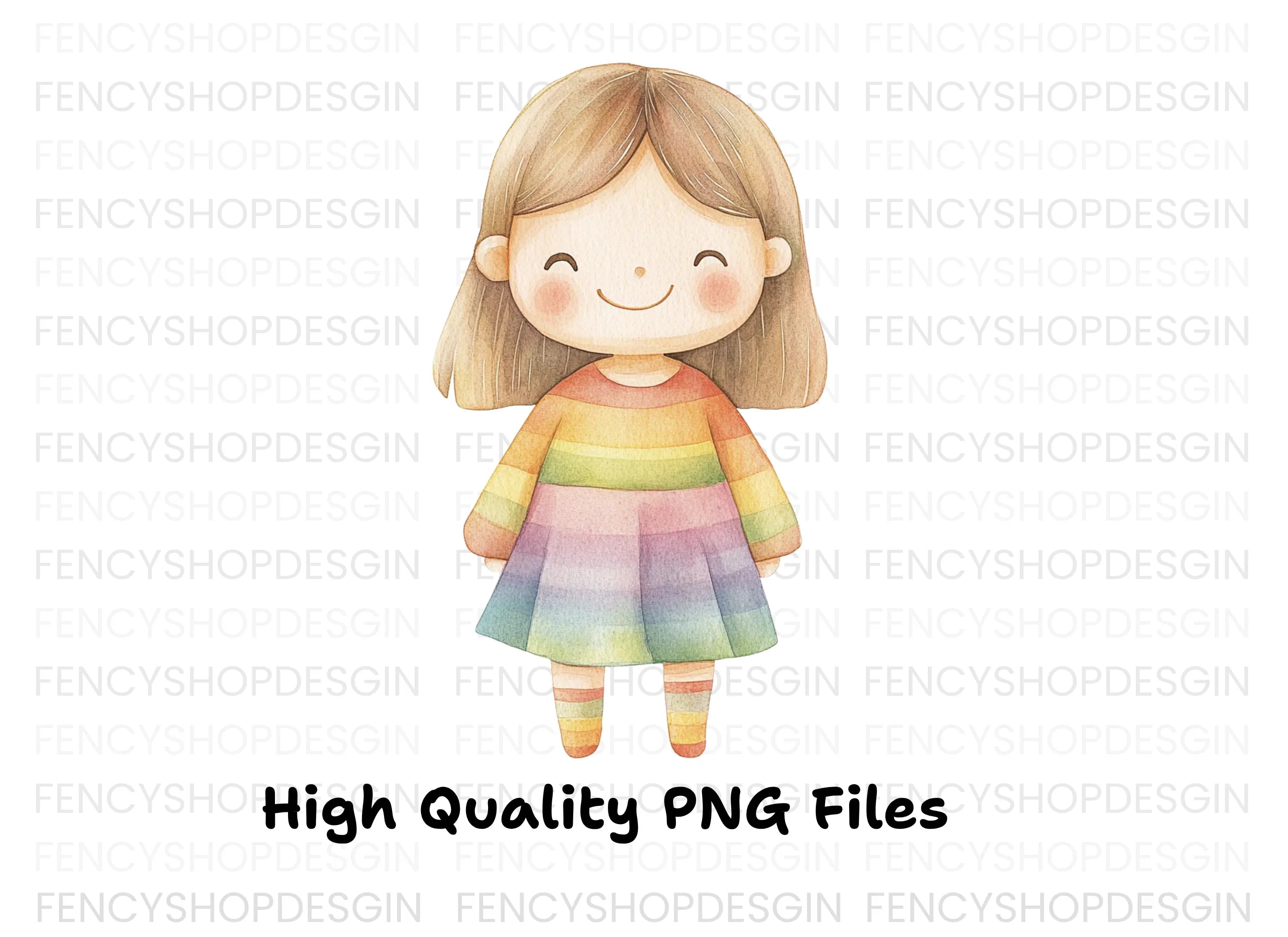 Sweet Girl in Rainbow Dress Clipart Bundle