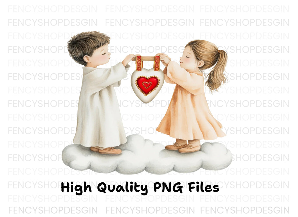 Angels Hanging Hearts Clipart Bundle