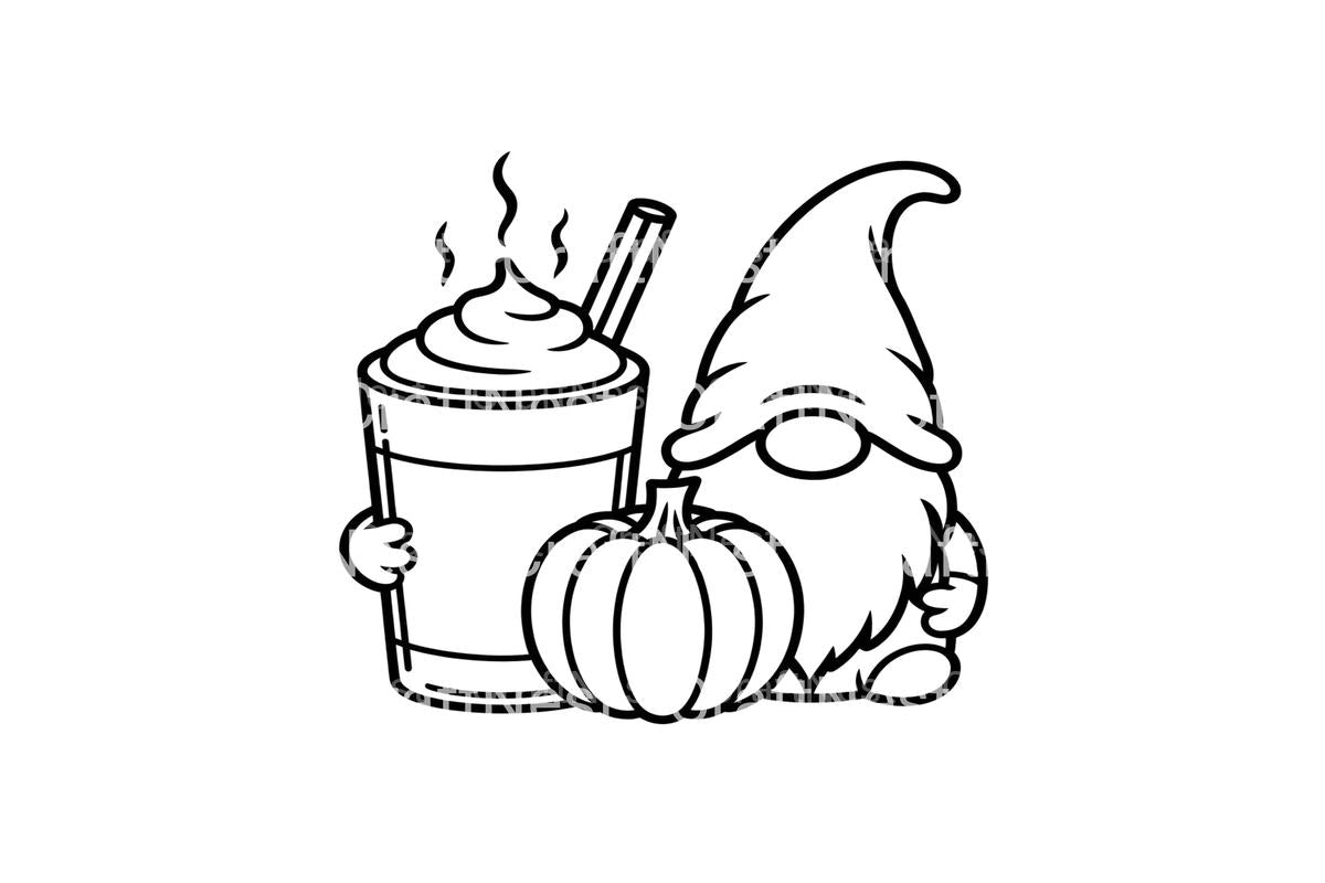 Autumn Gnomes with Pumpkin Spice Drinks Coloring Books