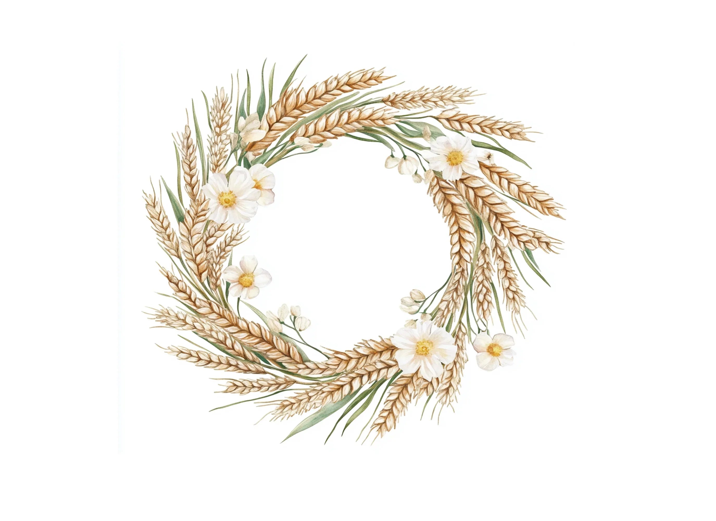 Daisy and Wheat Wreath Clipart Bundle