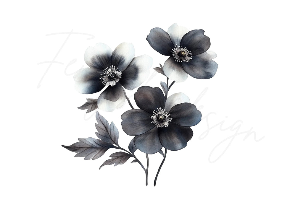 Monochrome Floral Clipart Bundle