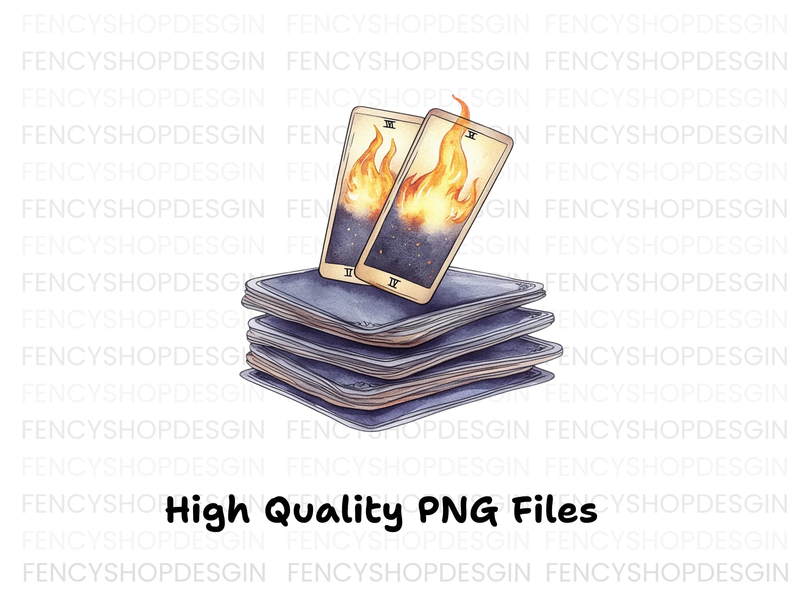 Fiery Tarot Cards Stack Clipart Bundle