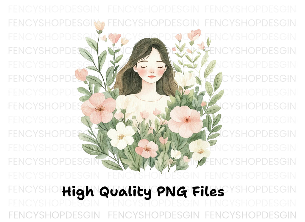 Girl in Flowers Clipart Bundle