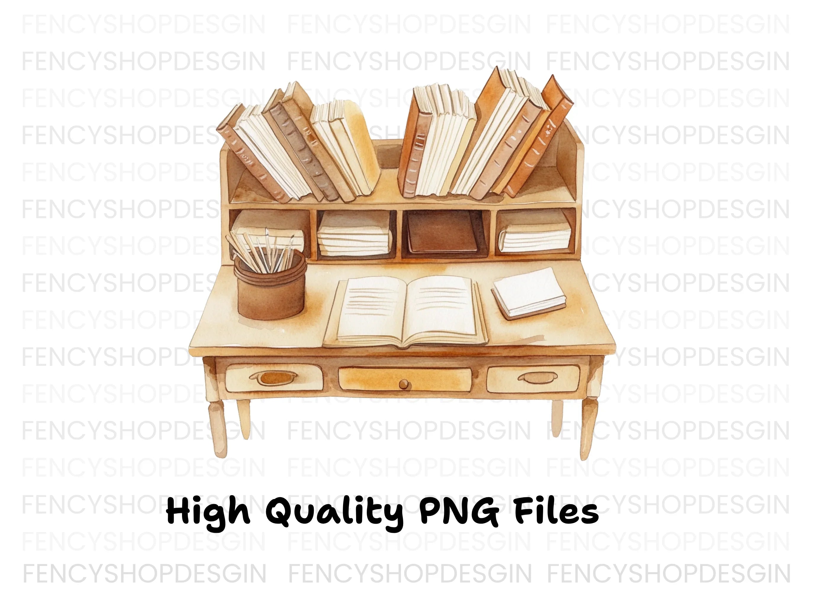 Vintage Desk and Book Clipart Bundle