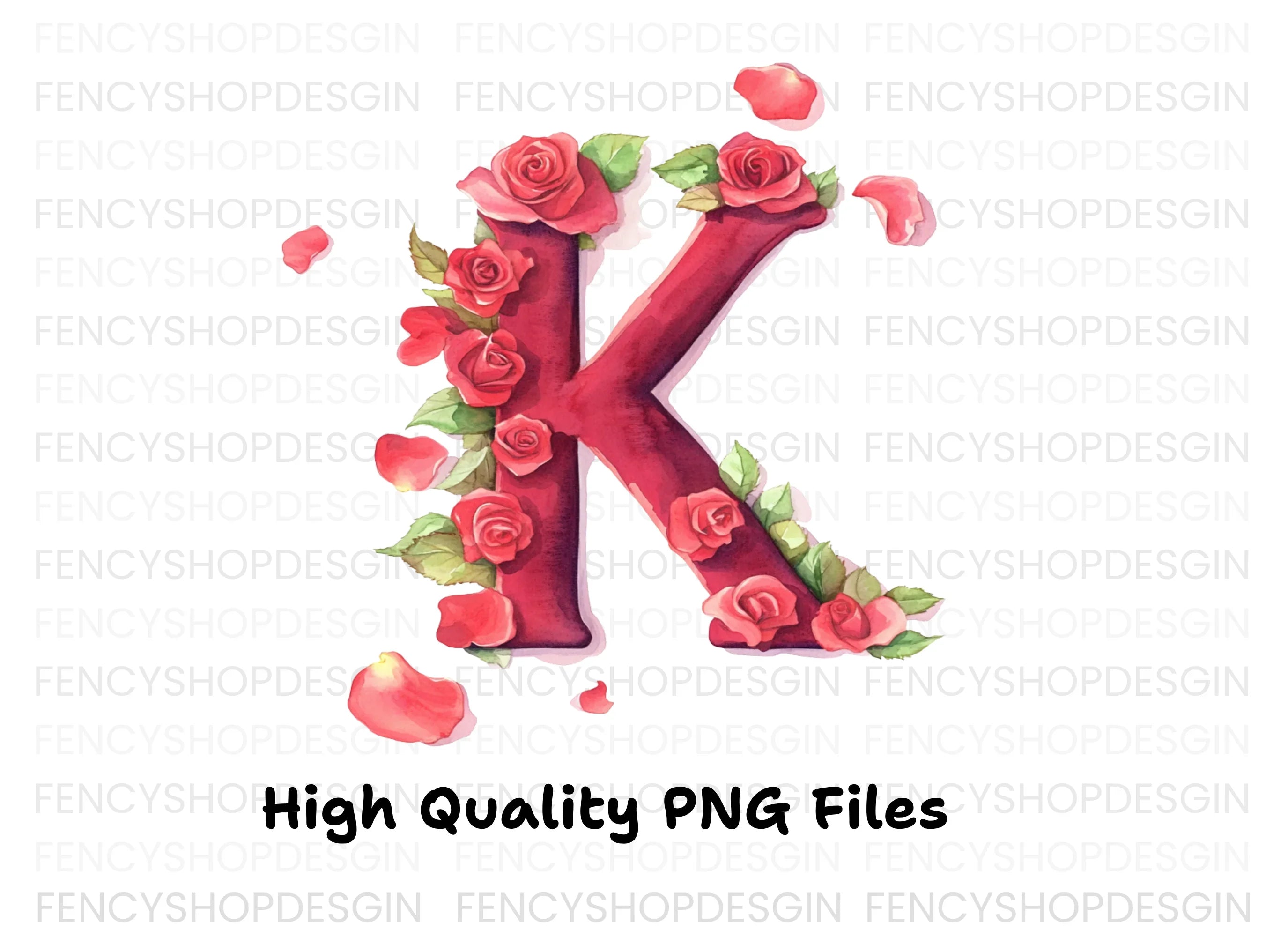 Floral Letter Red Roses Clipart Bundle