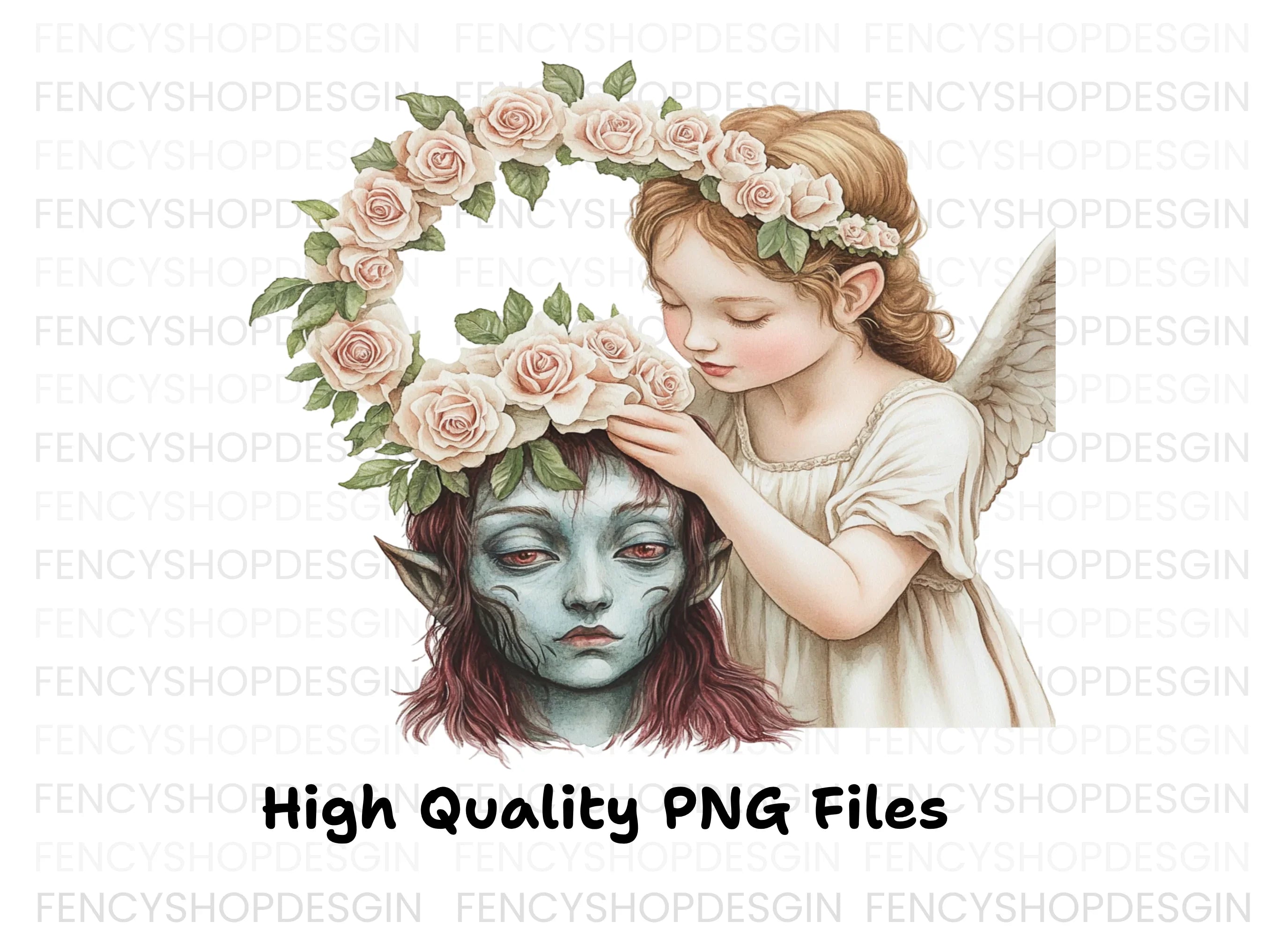 Angel and Elf with Flower Crown Clipart Bundle
