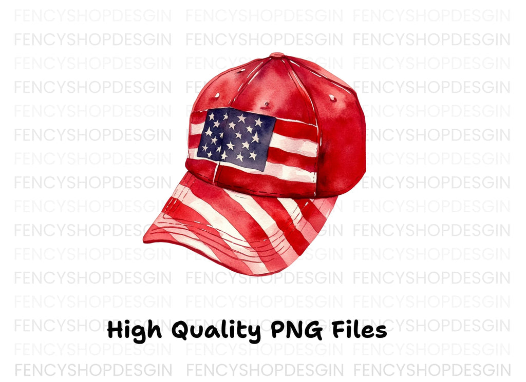 American Flag Baseball Hat Clipart Bundle