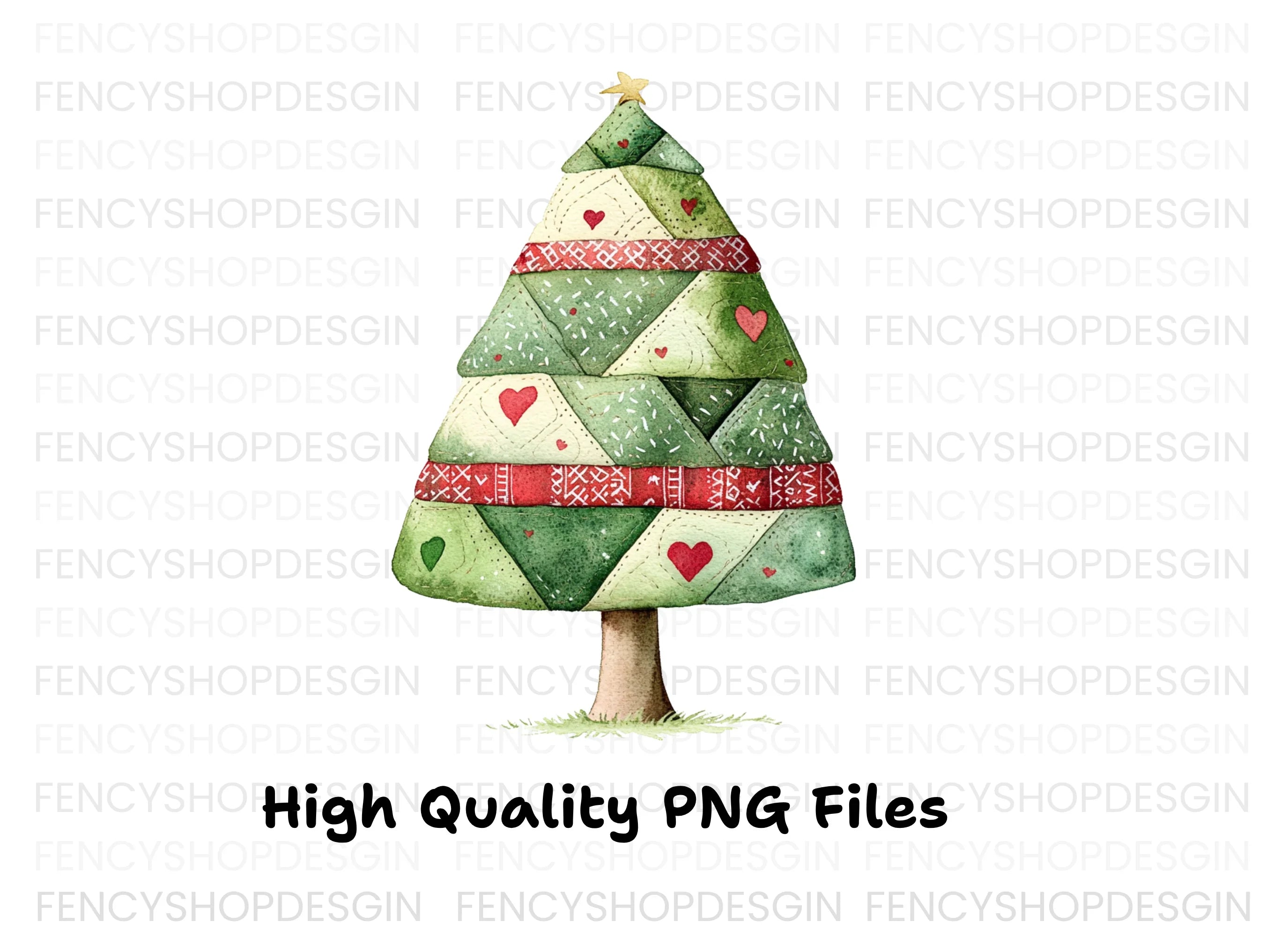 Quilted Christmas Tree Clipart Bundle